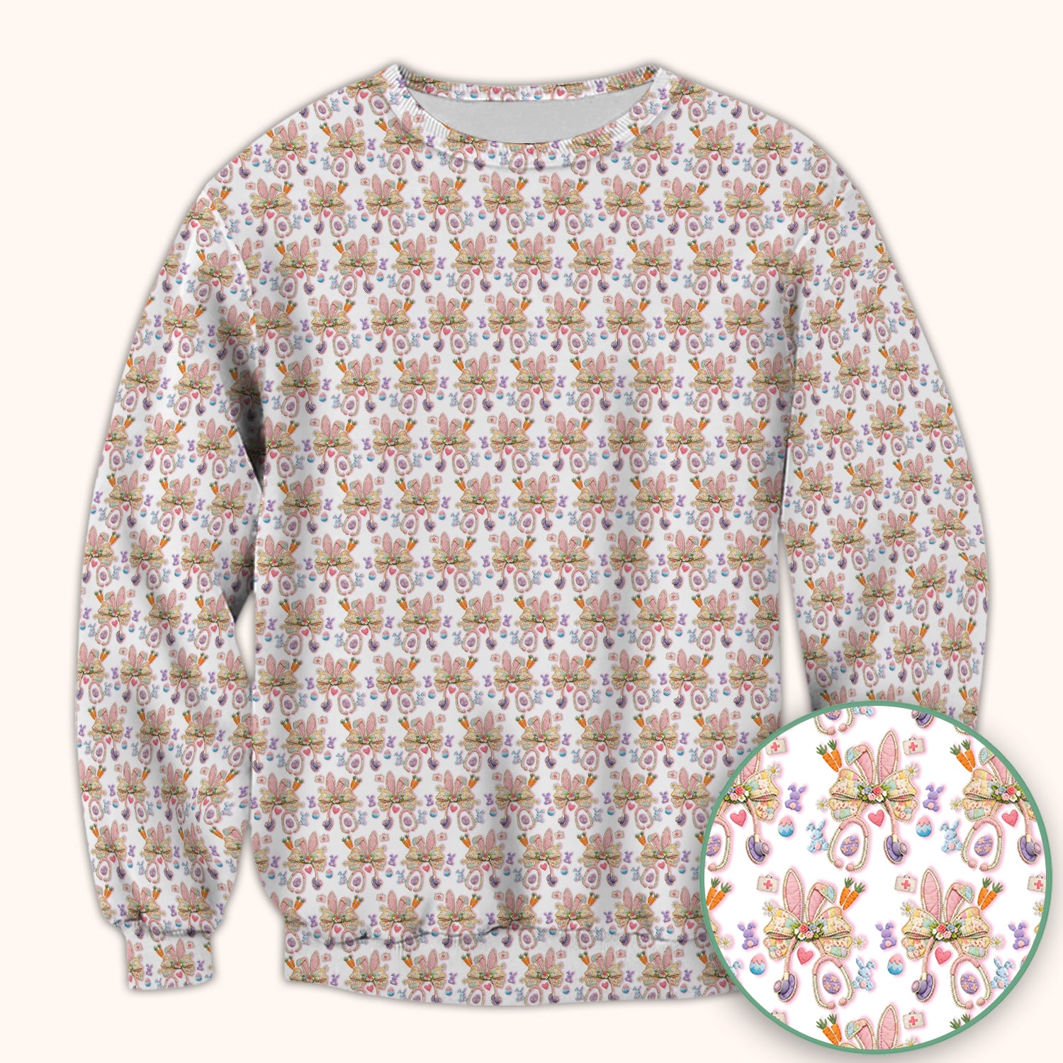 Easter Bunny Stethoscope Pastel Print Scrub Top, Comfortable Scrubs for Nurses