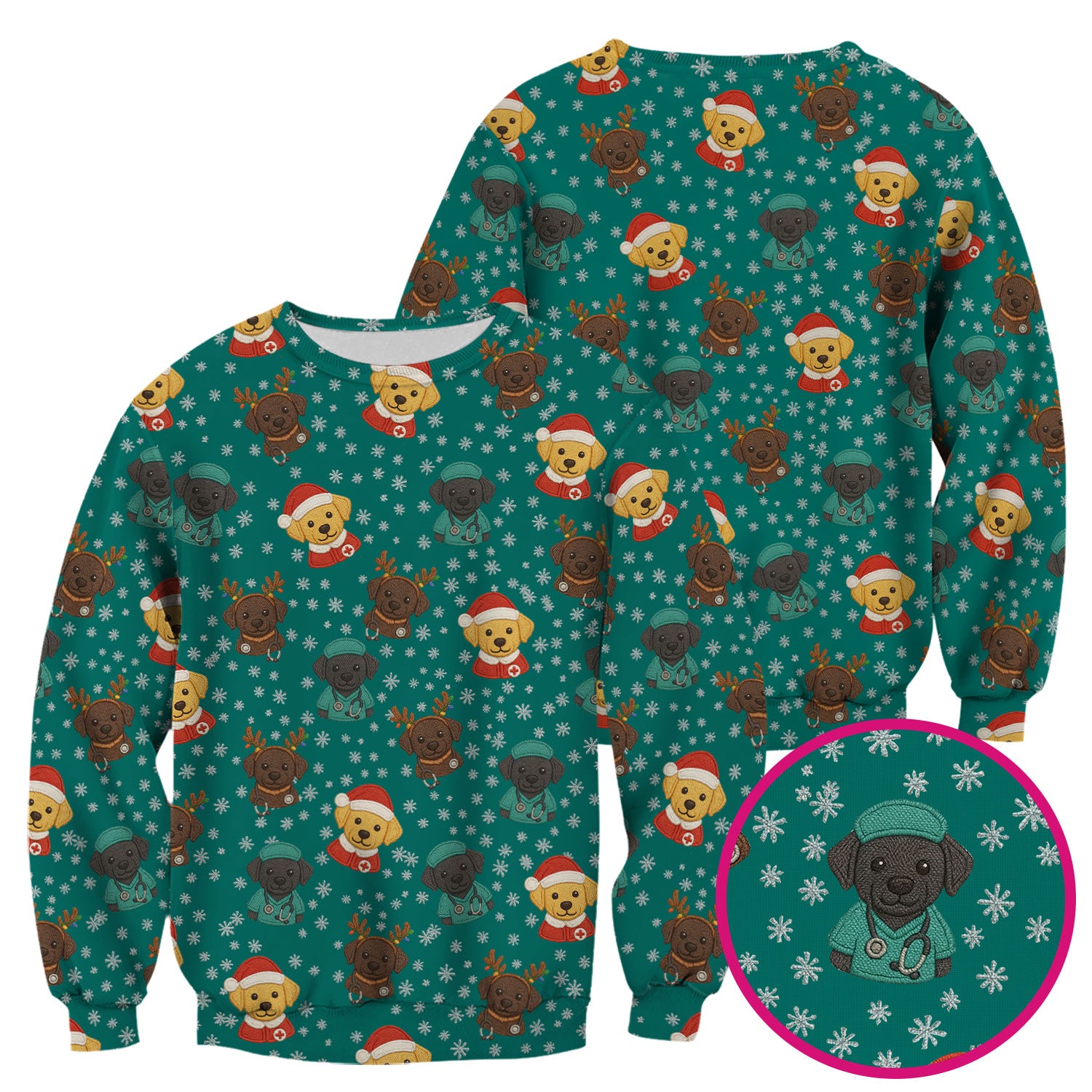 Christmas Dog Pattern Scrub Top, Cute Puppy Nurse Scrub Shirt, Holiday Nursing Uniform
