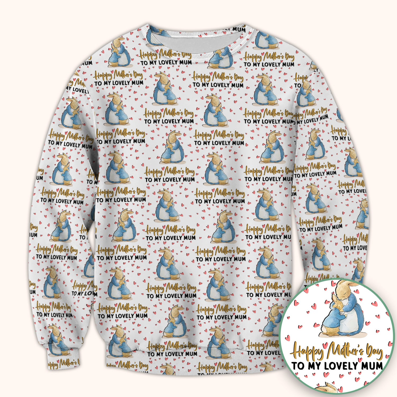 Happy Mothers Day Bunny Love Pattern Scrubs Top, Comfortable Scrubs for Nurses