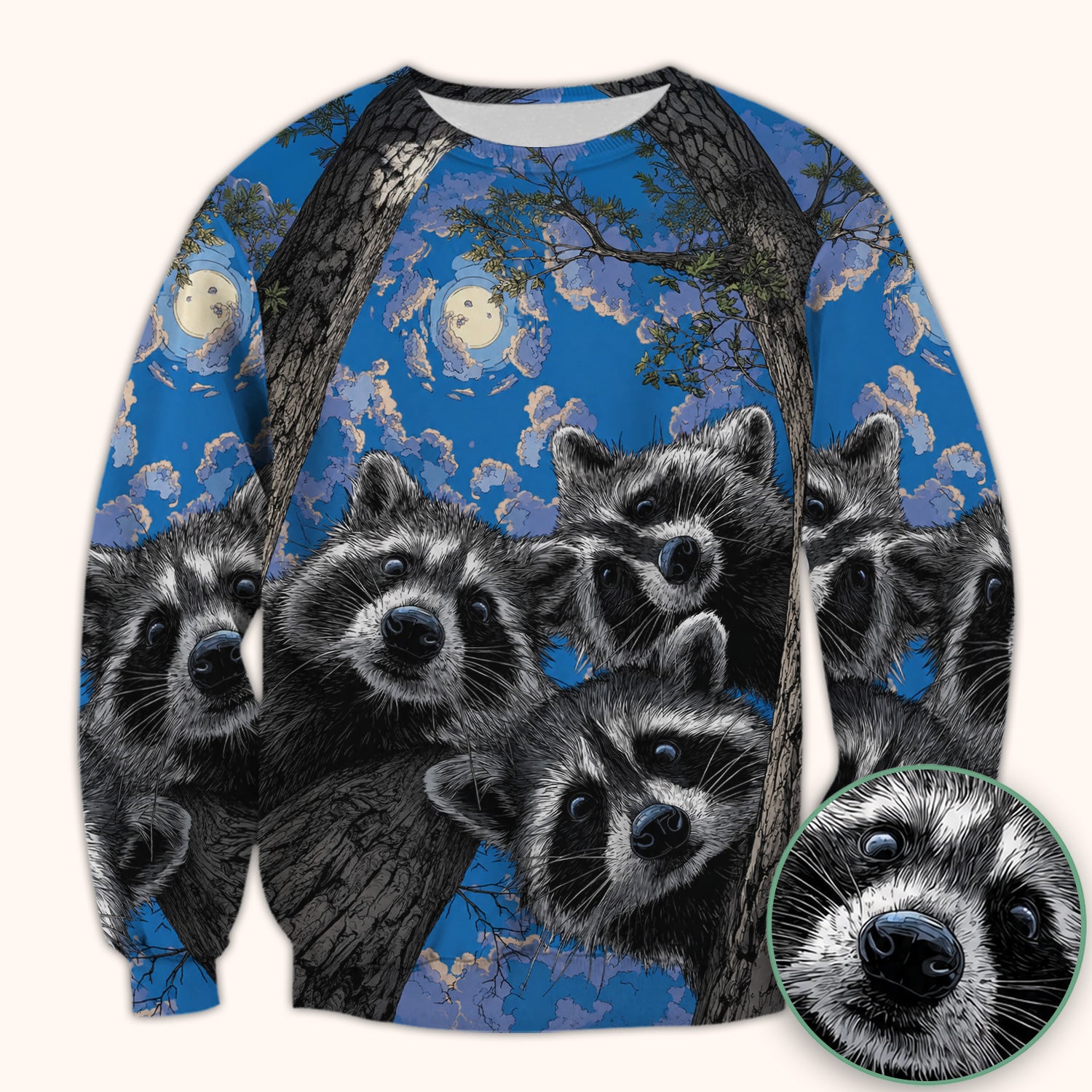 Cute Raccoon Tree Veterinary Pattern Scrub Top, Comfortable Scrubs for Nurses