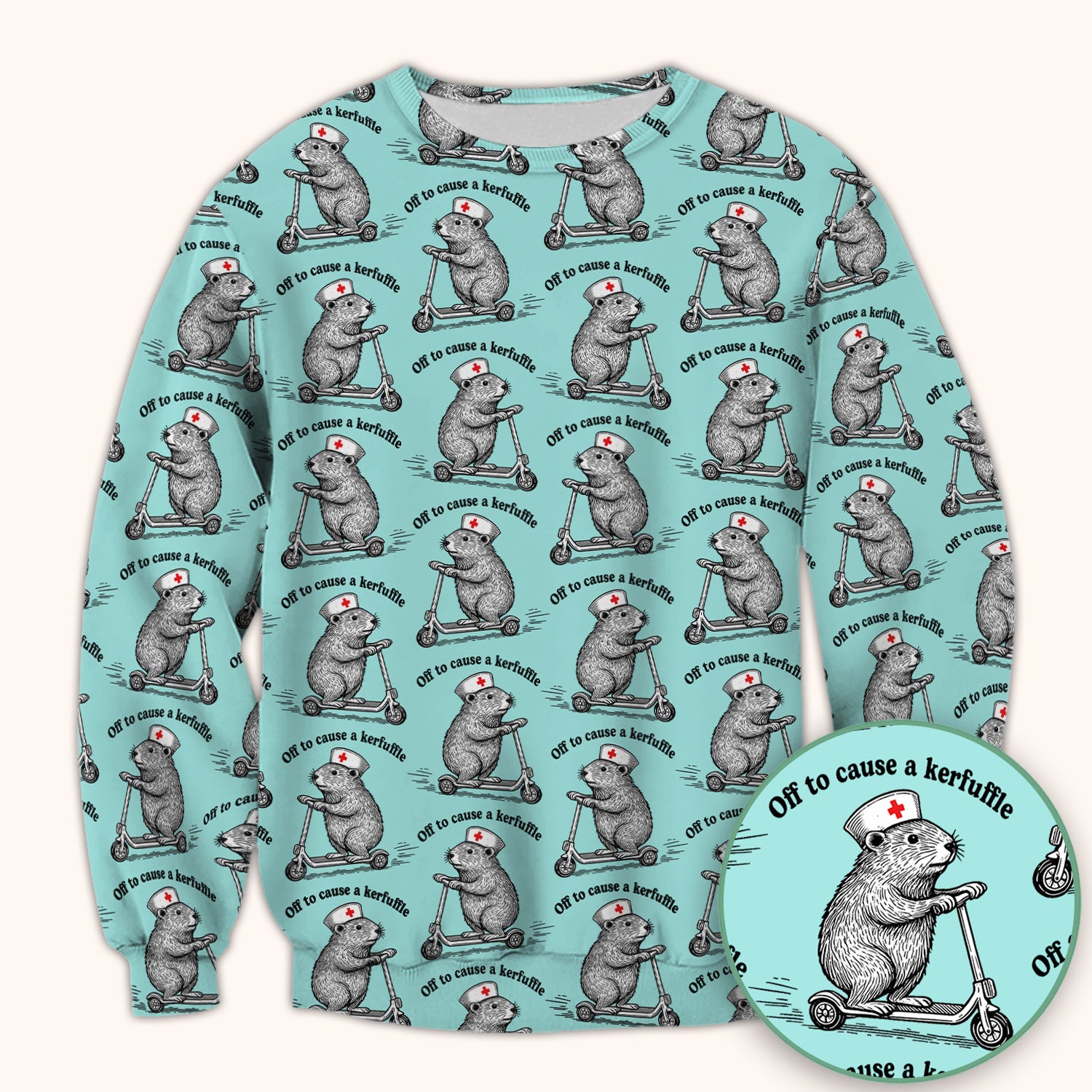 Funny Nurse Mouse Scooter Print Scrub Top, Comfortable Scrubs for Nurses