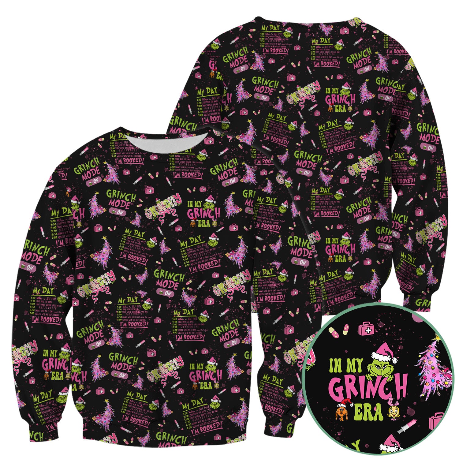 I’m Booked Funny Christmas Scrub for Women - Grinch Mode On Holiday Nurse Uniform Shirt - Grinchmas Gift for RN CNA LPN