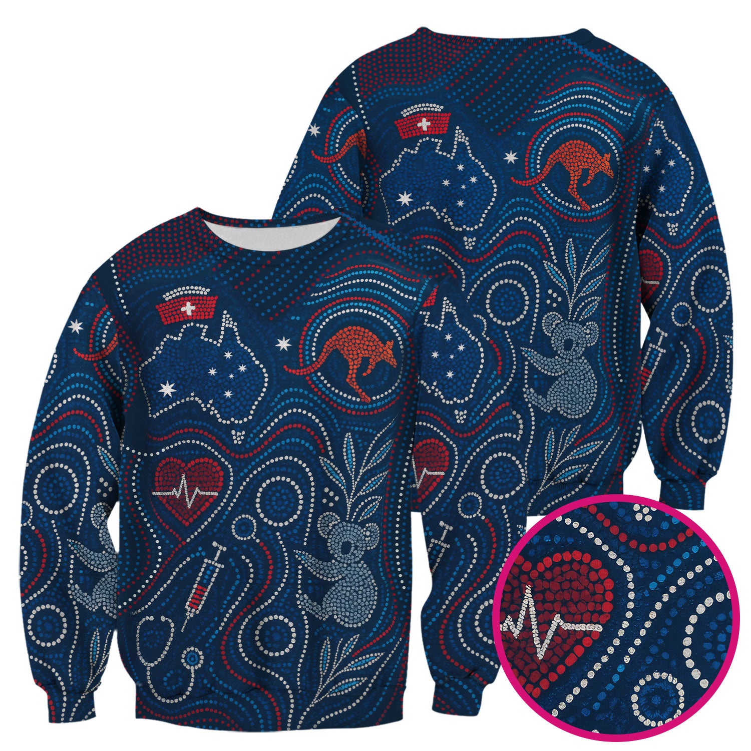 Aboriginal Dot Art Nurse Scrub Top, Australian Kangaroo With Koala Pattern Shirt,  Breathable Fabrics Nursing Uniform