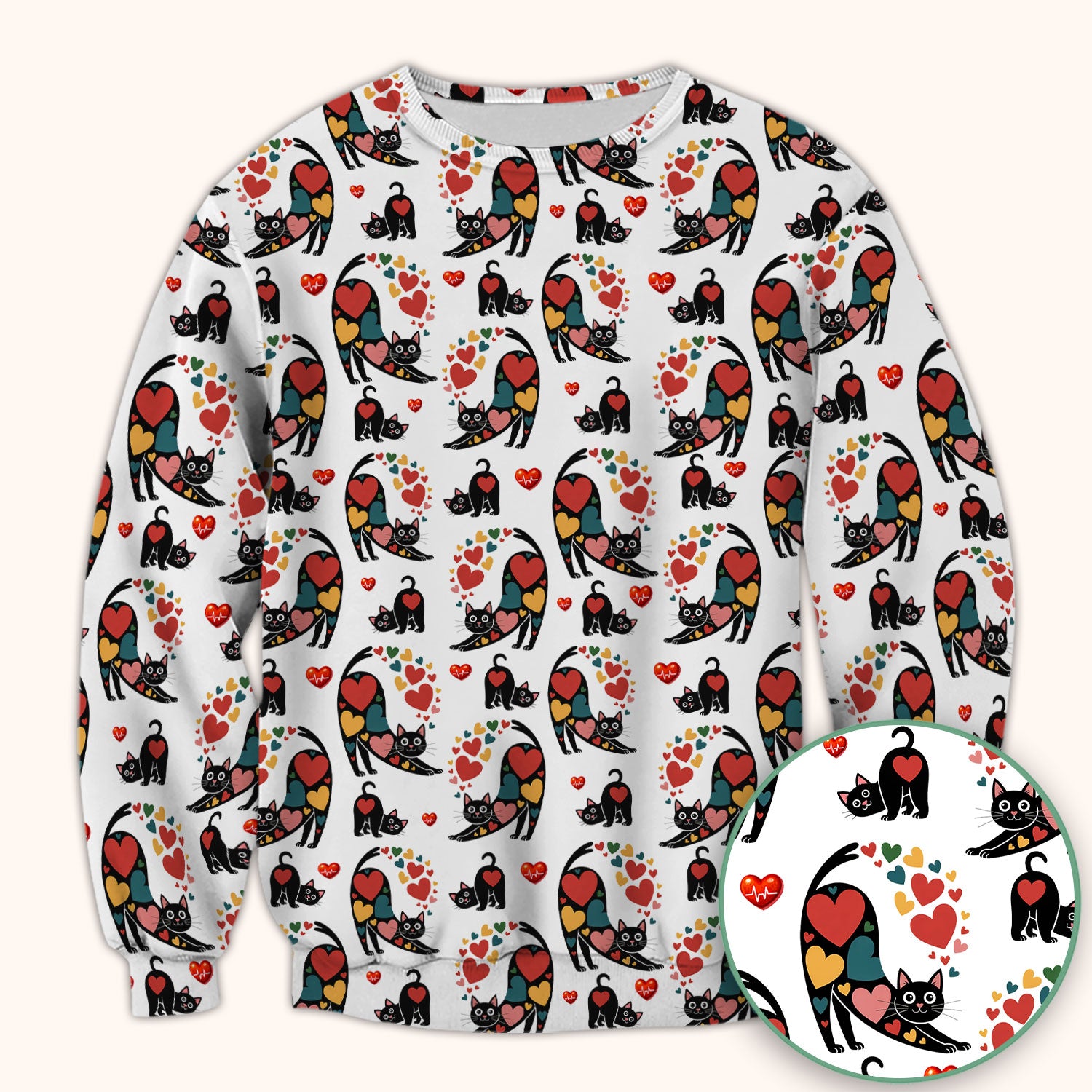 Playful Cat Valentine Heart Print Nurse Scrub Top, Comfortable Scrubs for Nurses