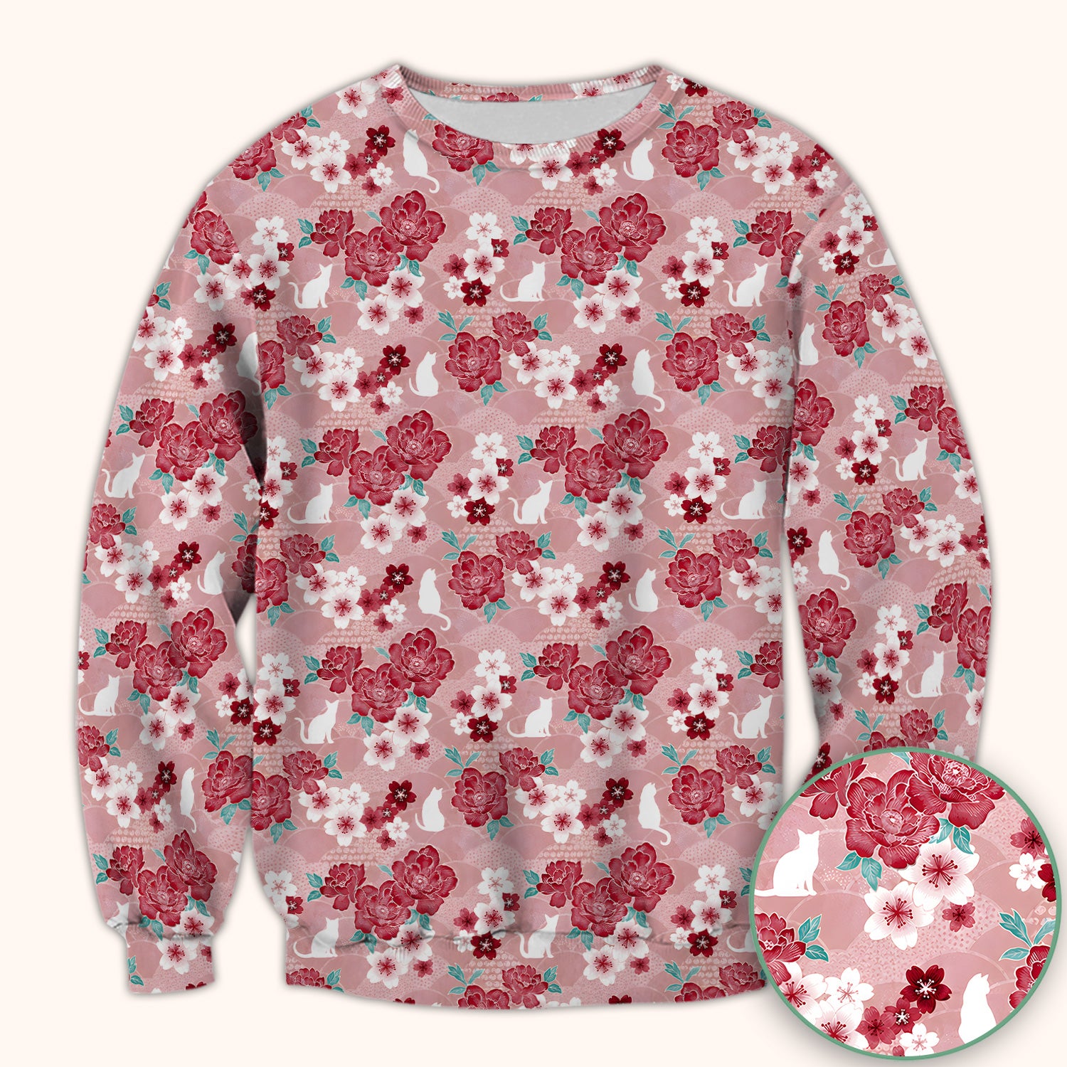 Floral White Cat Nurse Scrub Top for RN, CNA, Veterinary Staff, Cat Lover Uniform