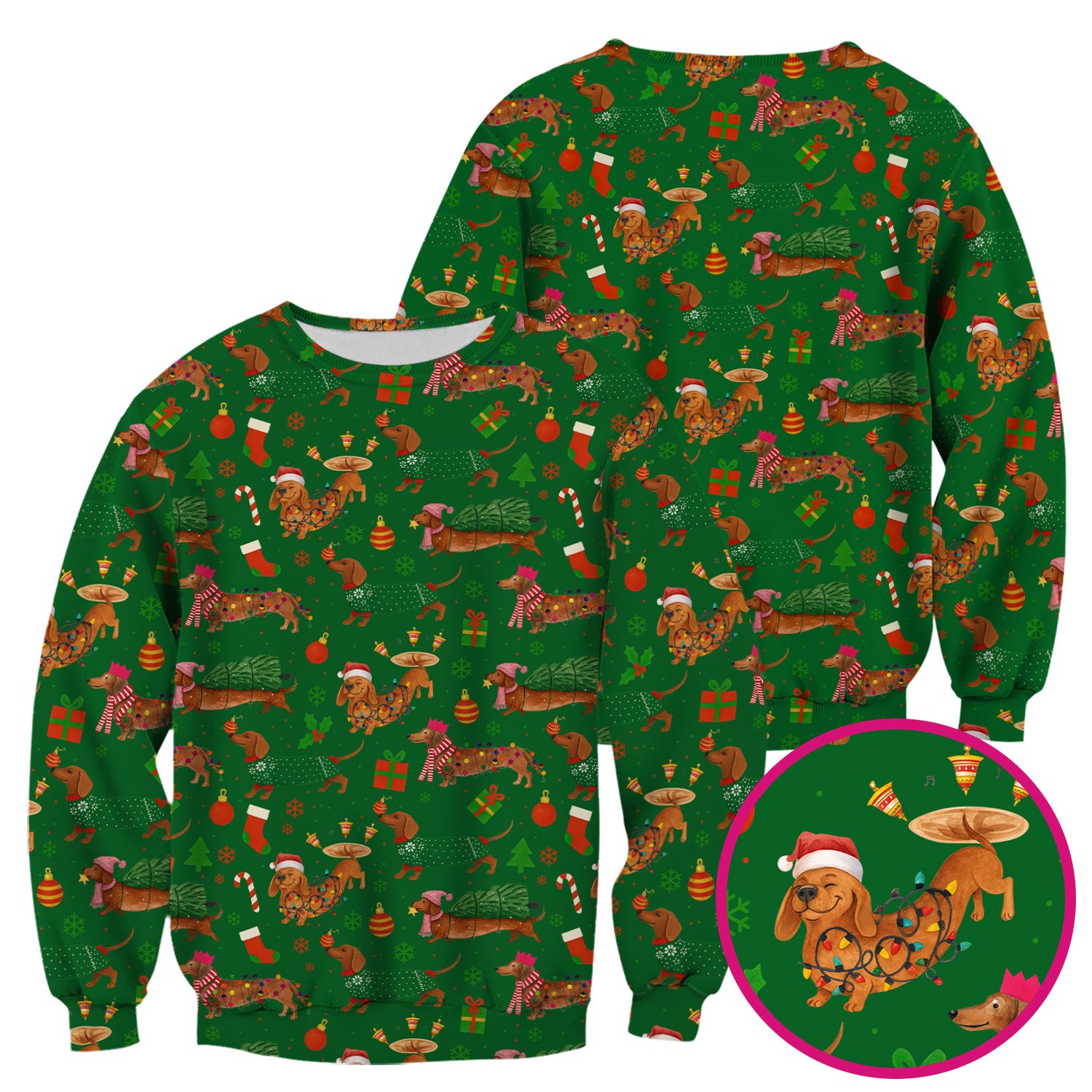 Dachshund Christmas Scrub Shirt - Multi Color Dog Print Scrubs - Funny Holiday Scrubs Gift for Women Men, Nurse, CNA, RN