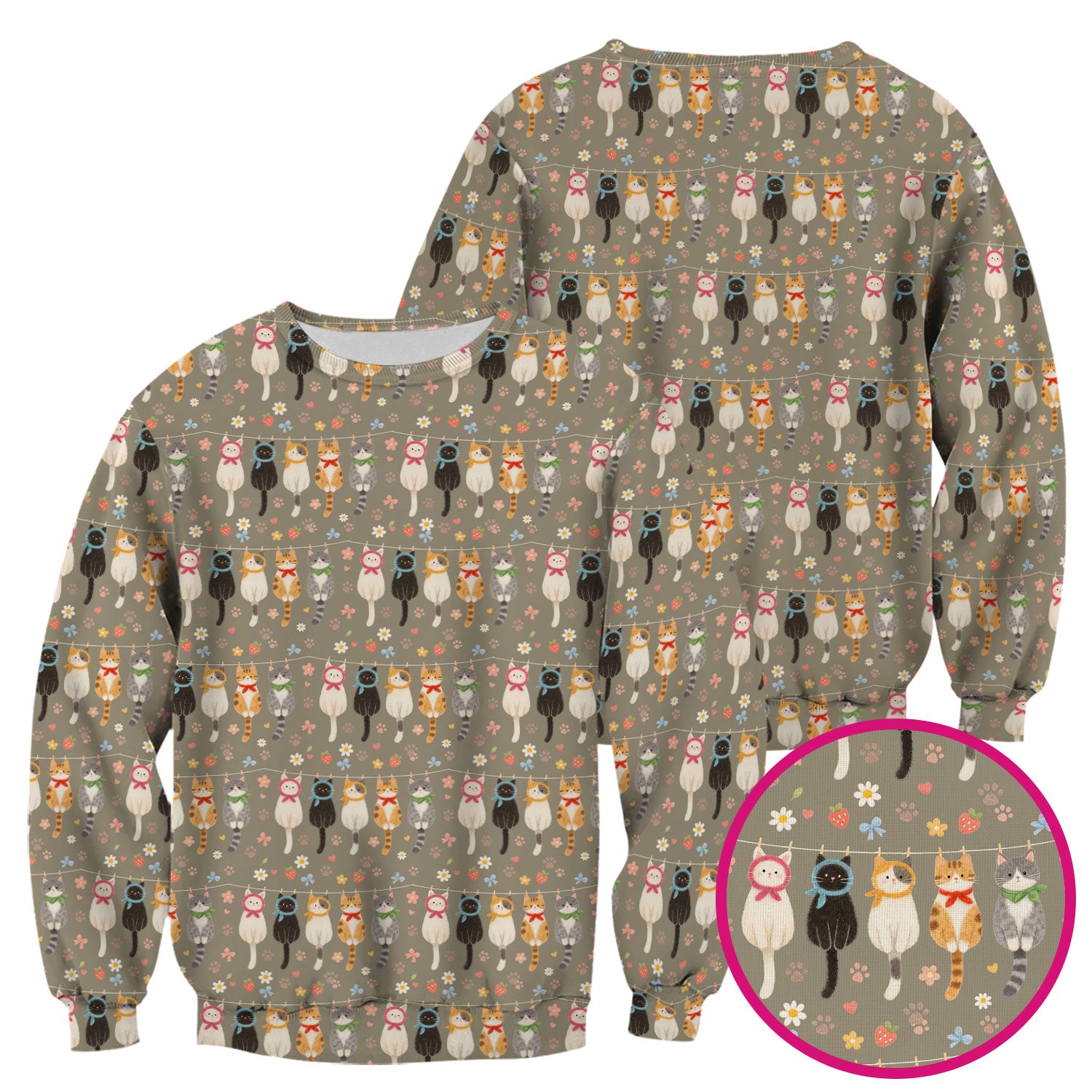Cute Cat Clothesline Pattern Scrub Top, Comfortable Scrubs for Nurses