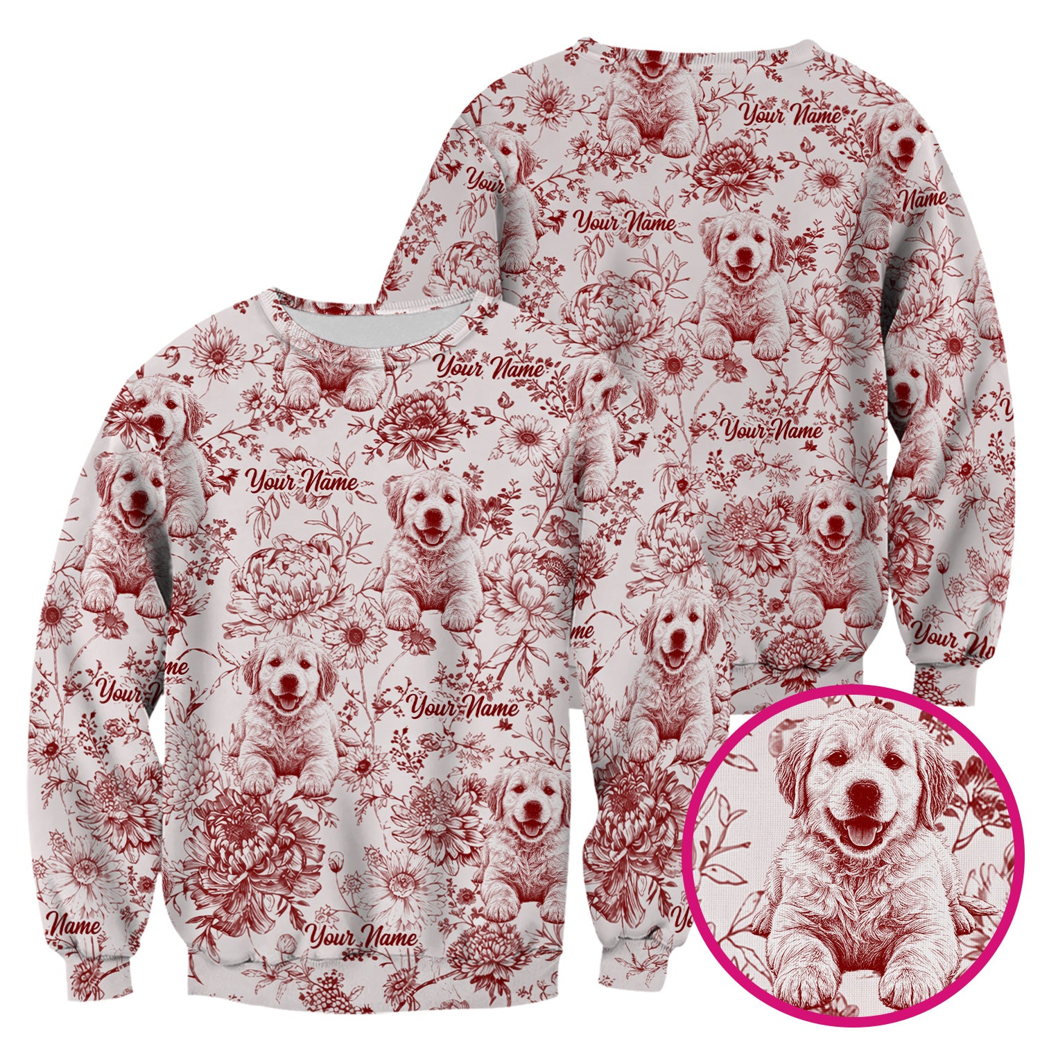 Personalized Custom Pet Photo Name Floral Pattern Scrub Top, Breathable Fabrics Nursing Uniform
