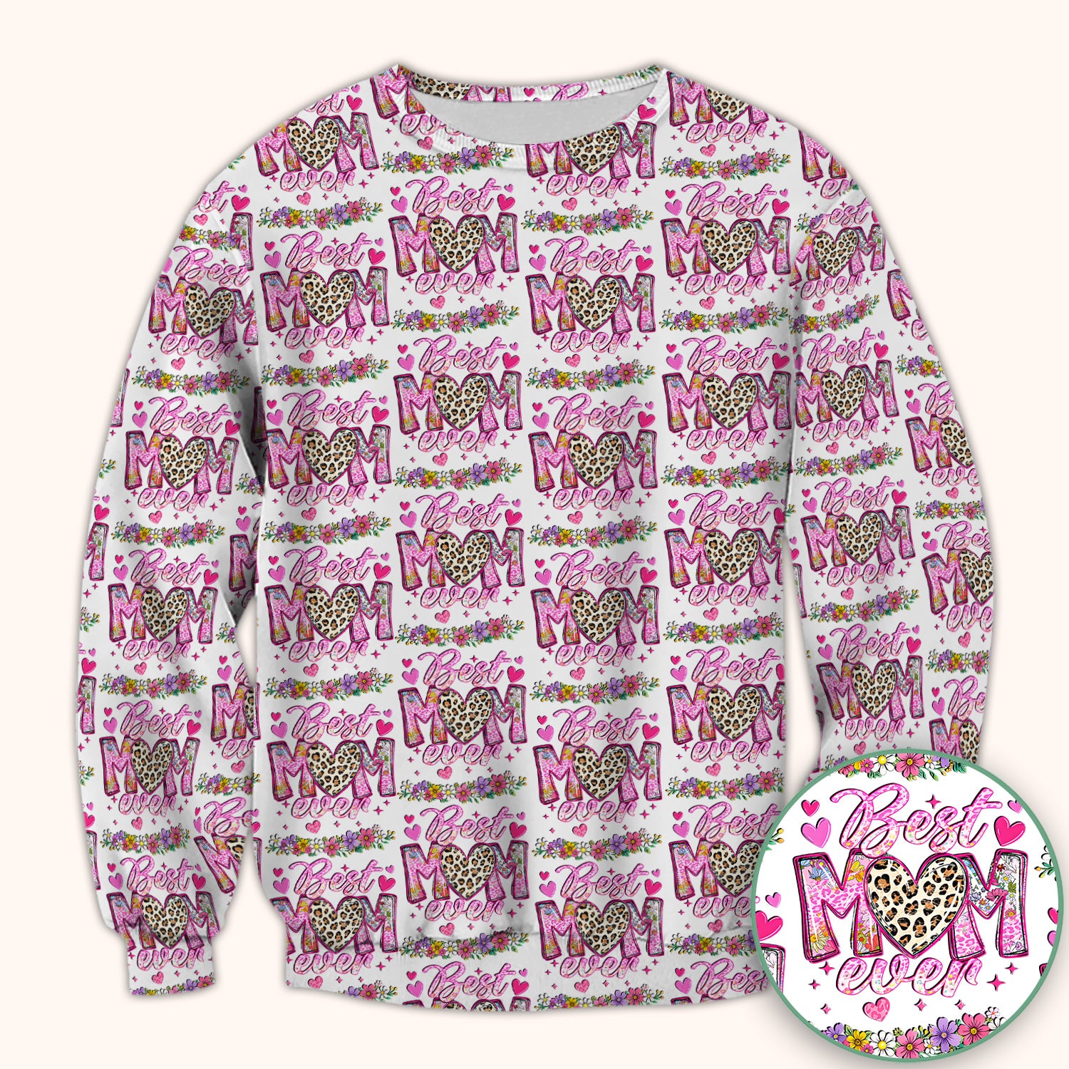Best Mom Ever Leopard Heart Floral Pattern Scrub Top, Comfortable Scrubs for Nurses