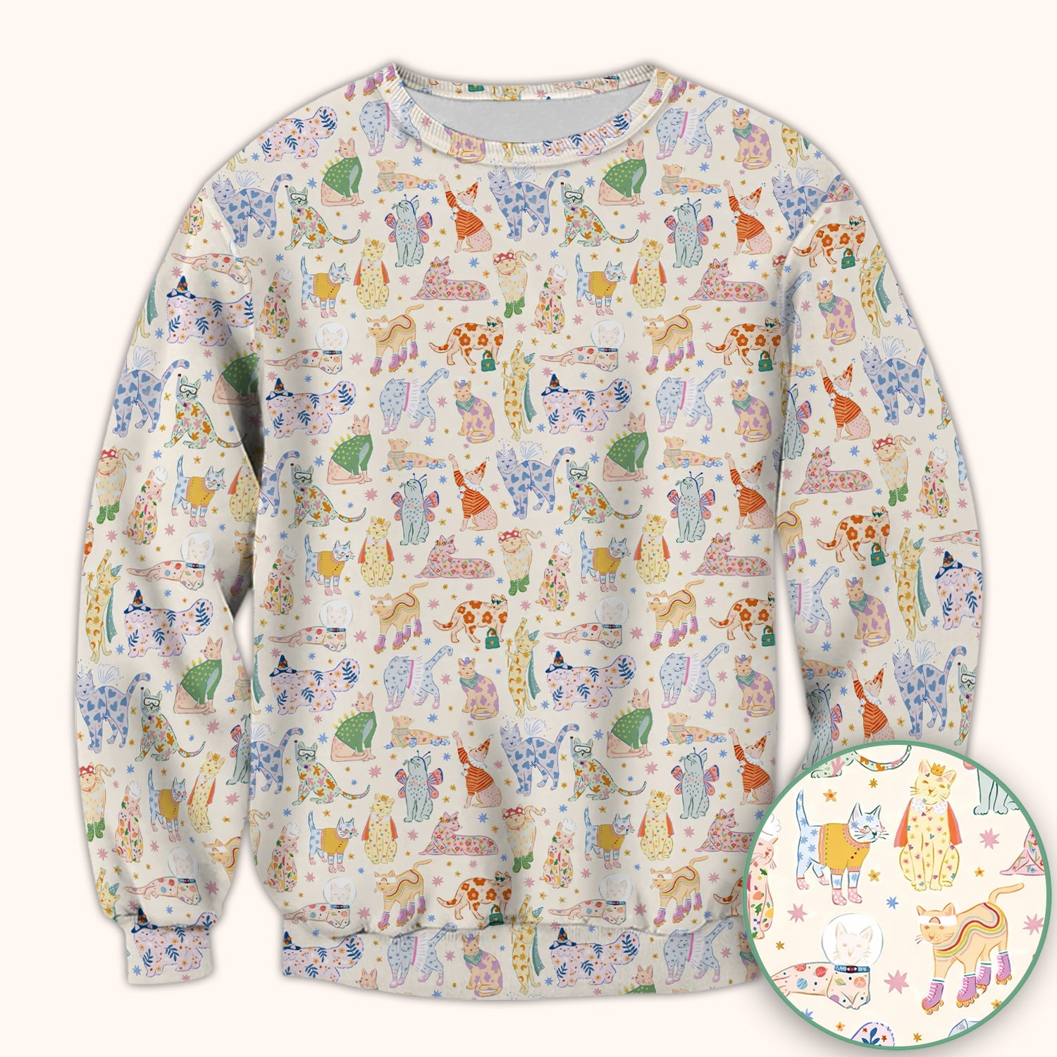 Cute Colorful Cats Pattern Scrub Top, Comfortable Scrubs for Nurses