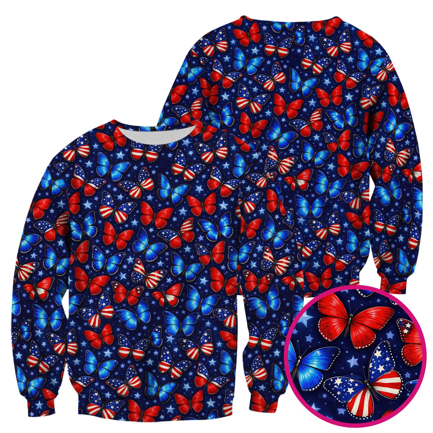 Patriotic Butterfly Stars Pattern Scrubs Top, Comfortable Scrubs for Nurses