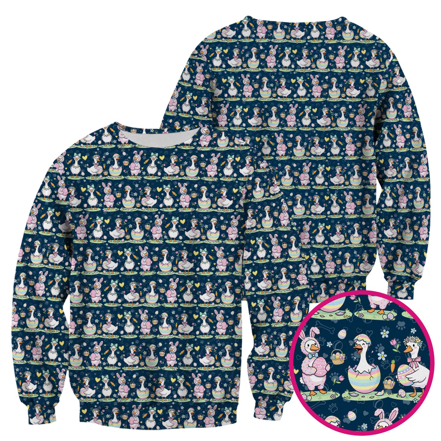 Pastel Easter Goose Bunny Egg Pattern Scrub Top, Comfortable Scrubs for Nurses