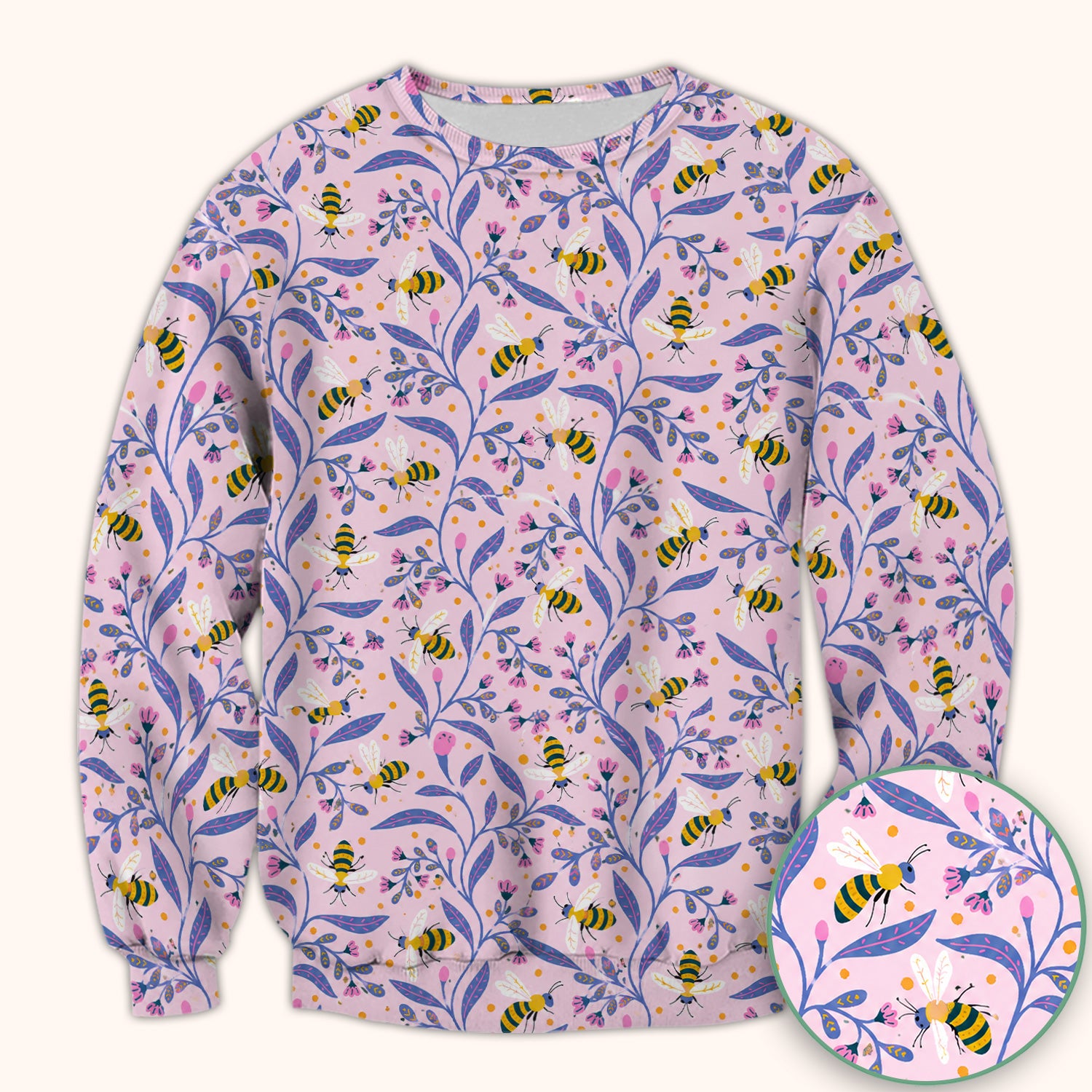 Cute Bumble Bee Floral Pattern Scrub Top, Comfortable Scrubs for Nurses