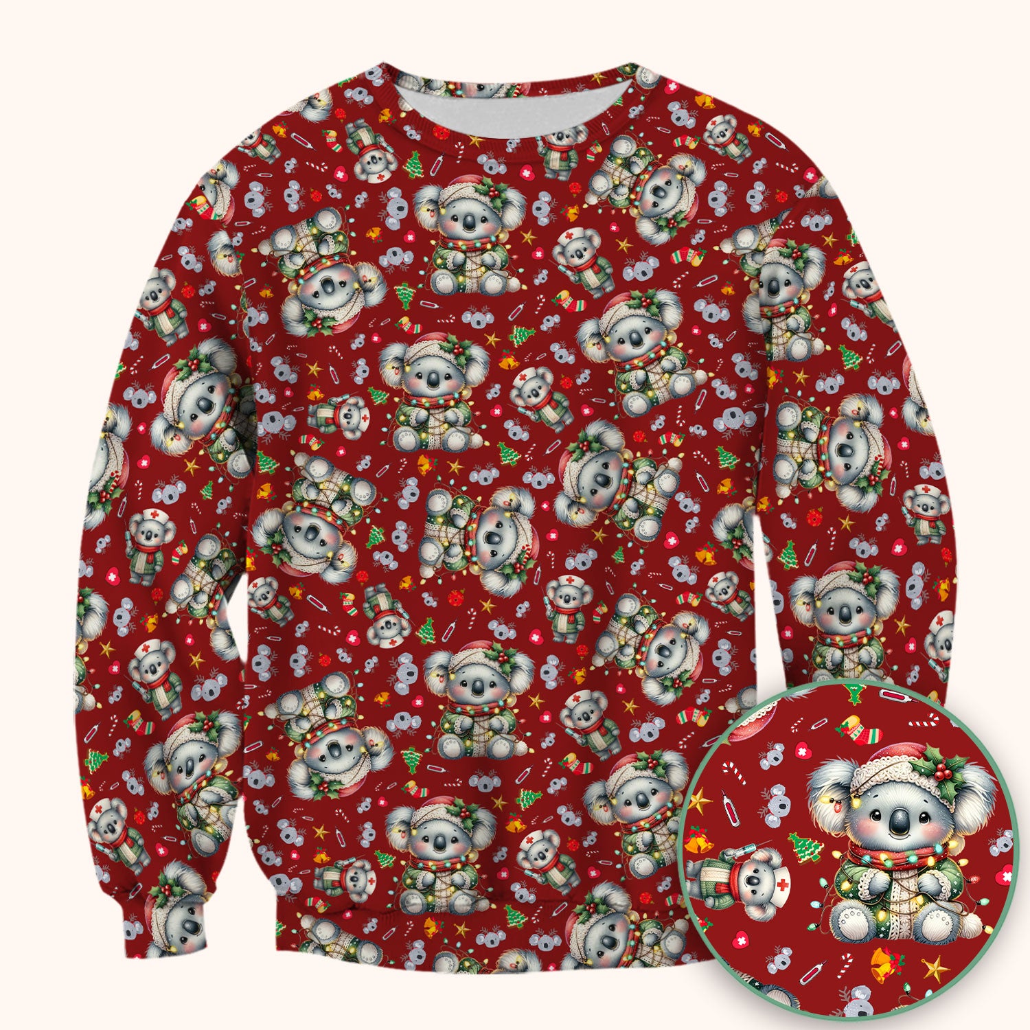 Christmas Koala Scrub Top - Cute Aussie Holiday Nurse Shirt for Women - Funny Animal Medical Uniform