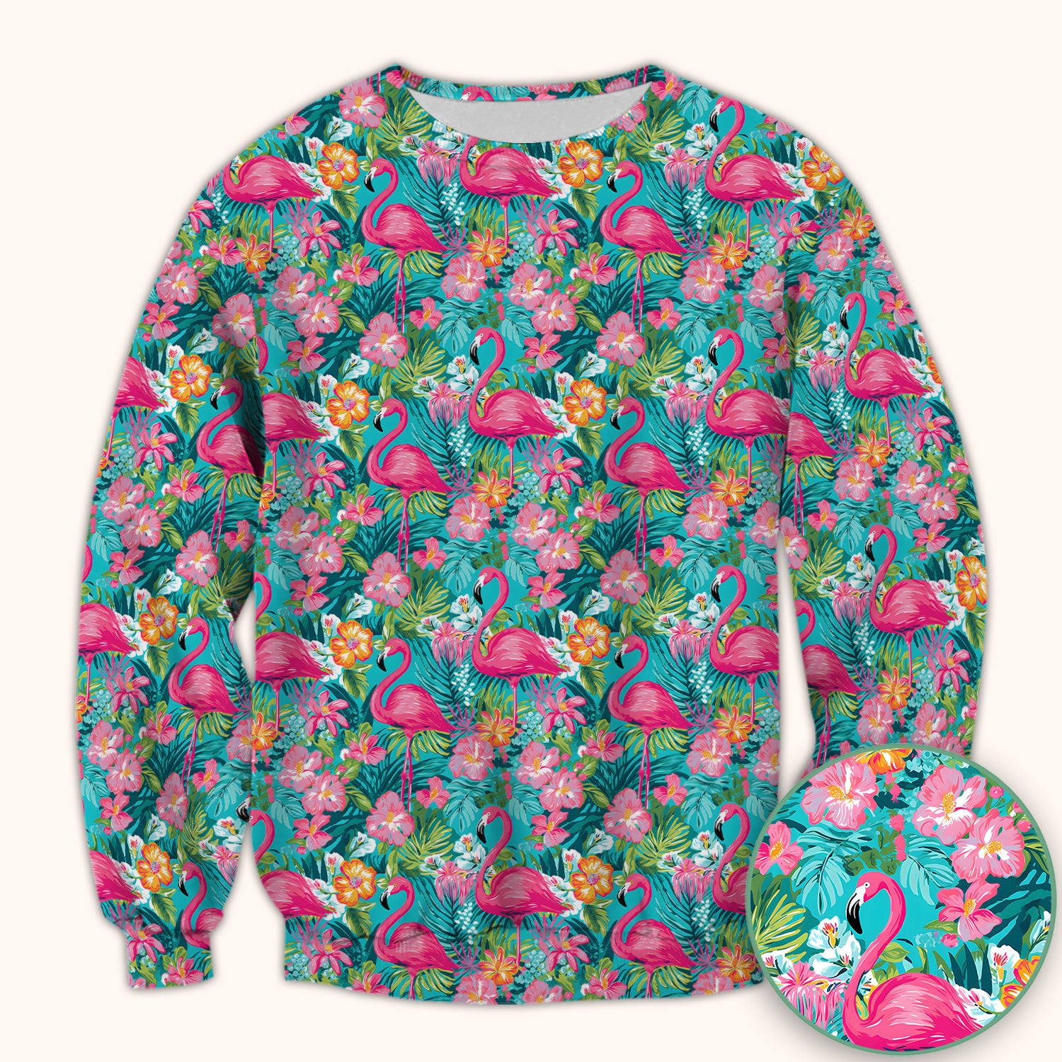 Tropical Flamingo Floral Pattern Scrub Top, Comfortable Scrubs for Nurses