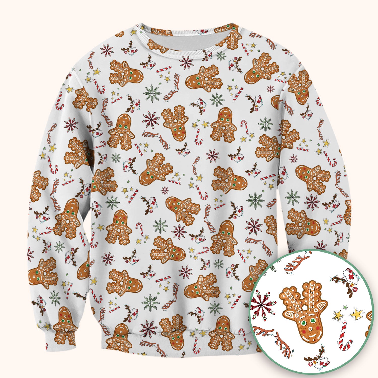 Gingerbread Cookies Reindeer Scrub Top - Funny Christmas Gingerbread Breathable Med Uniform - Comfortable Scrubs for RN CNA LPN