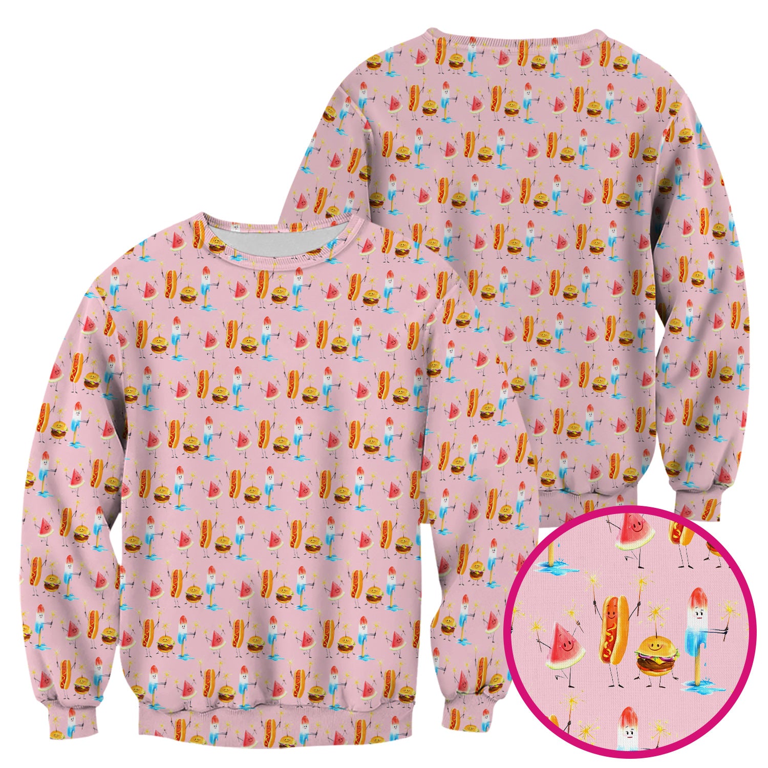 Funny Summer Food Icons Pattern Scrub Top, Comfortable Scrubs for Nurses