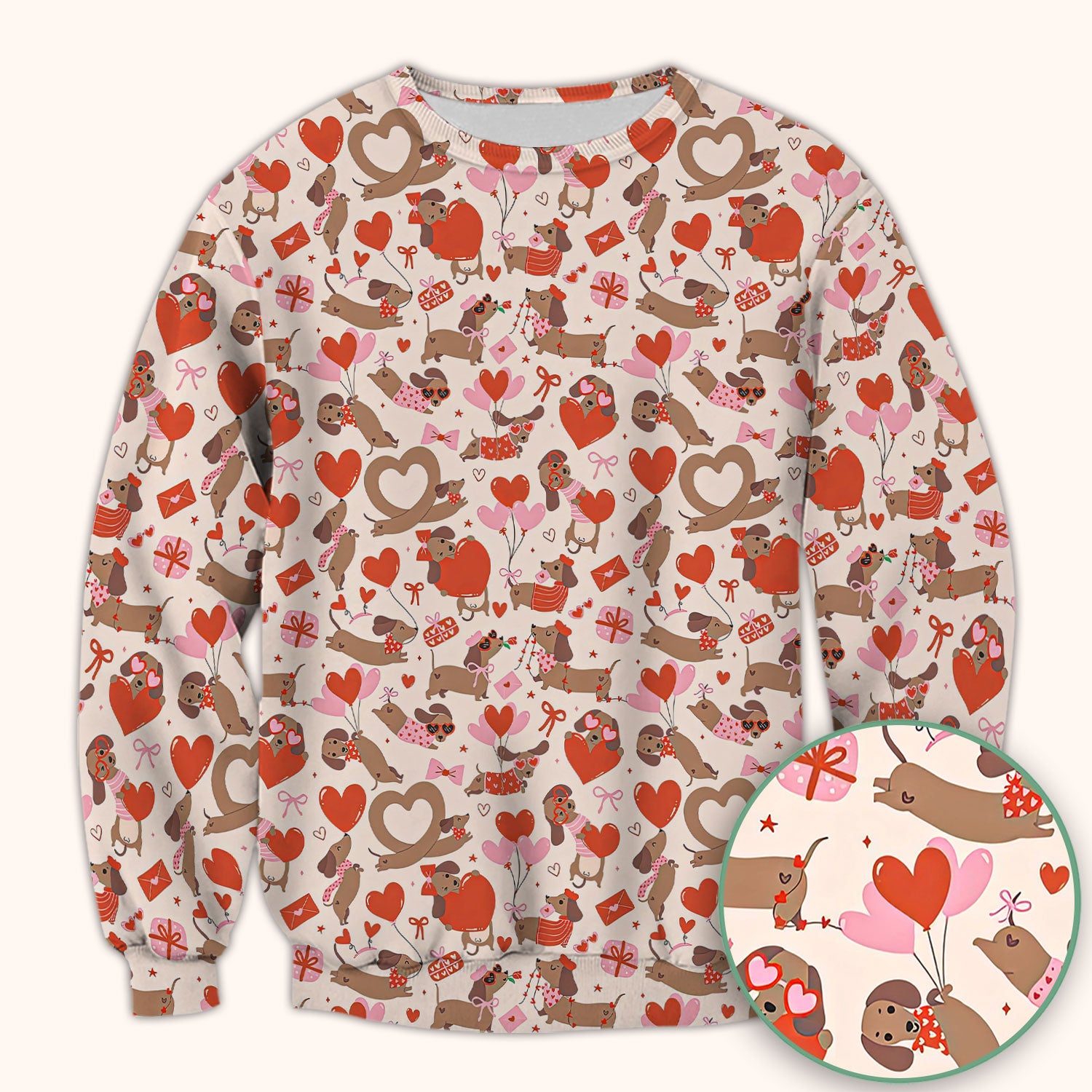 Cute Dachshund Valentine Medical Pattern Scrub Top, Breathable Fabrics Nursing Uniform