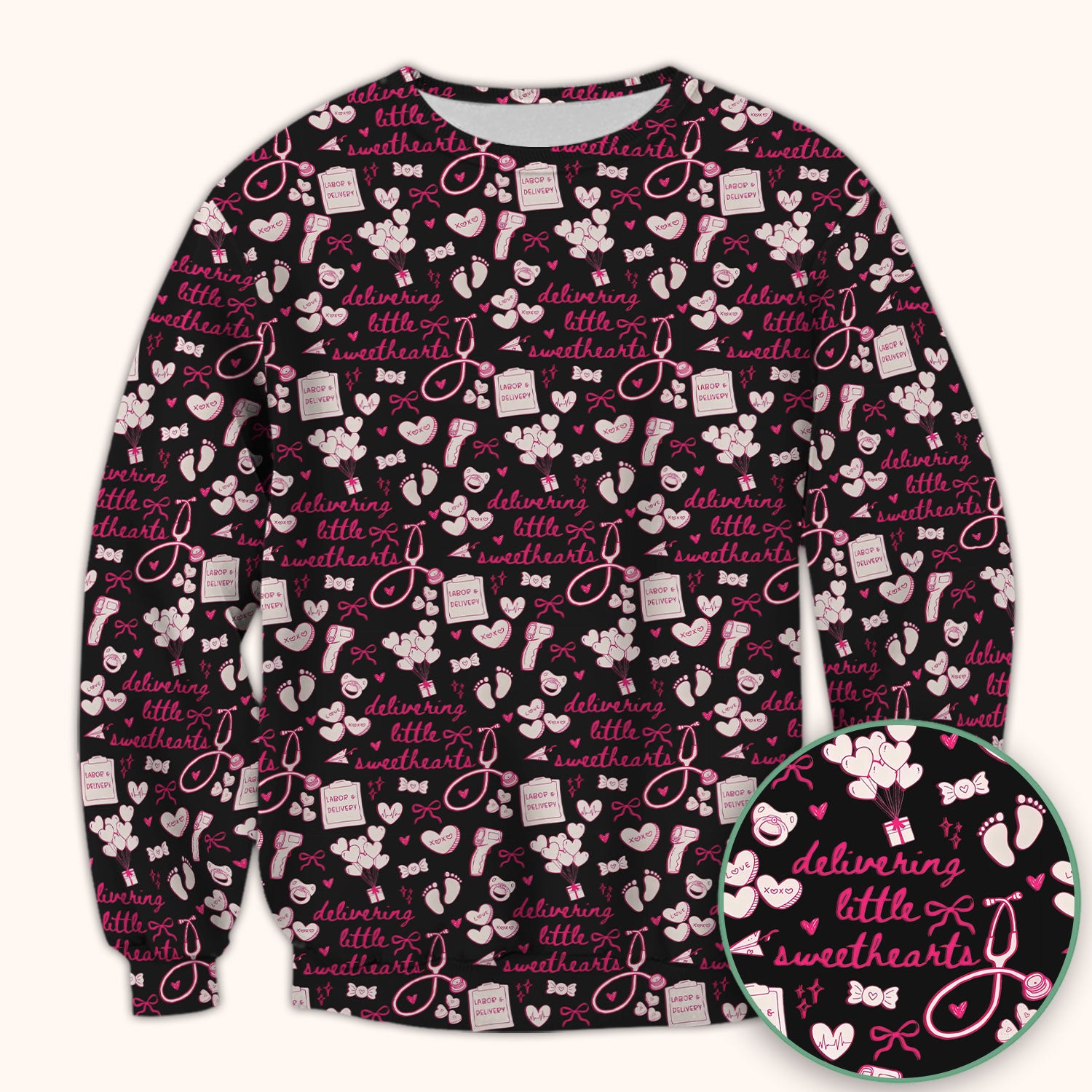 Valentine Labor And Delivery Scrub Top, XOXO Pattern Scrub Shirt, Breathable Fabrics Nursing Uniform For Women