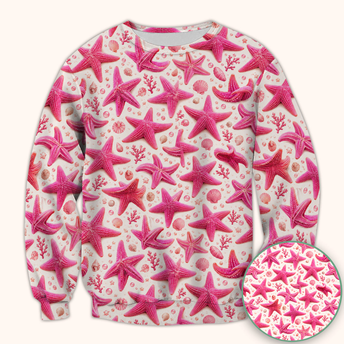 Pink Starfish And Seashell Pattern Scrub Top, Comfortable Scrubs for Nurses