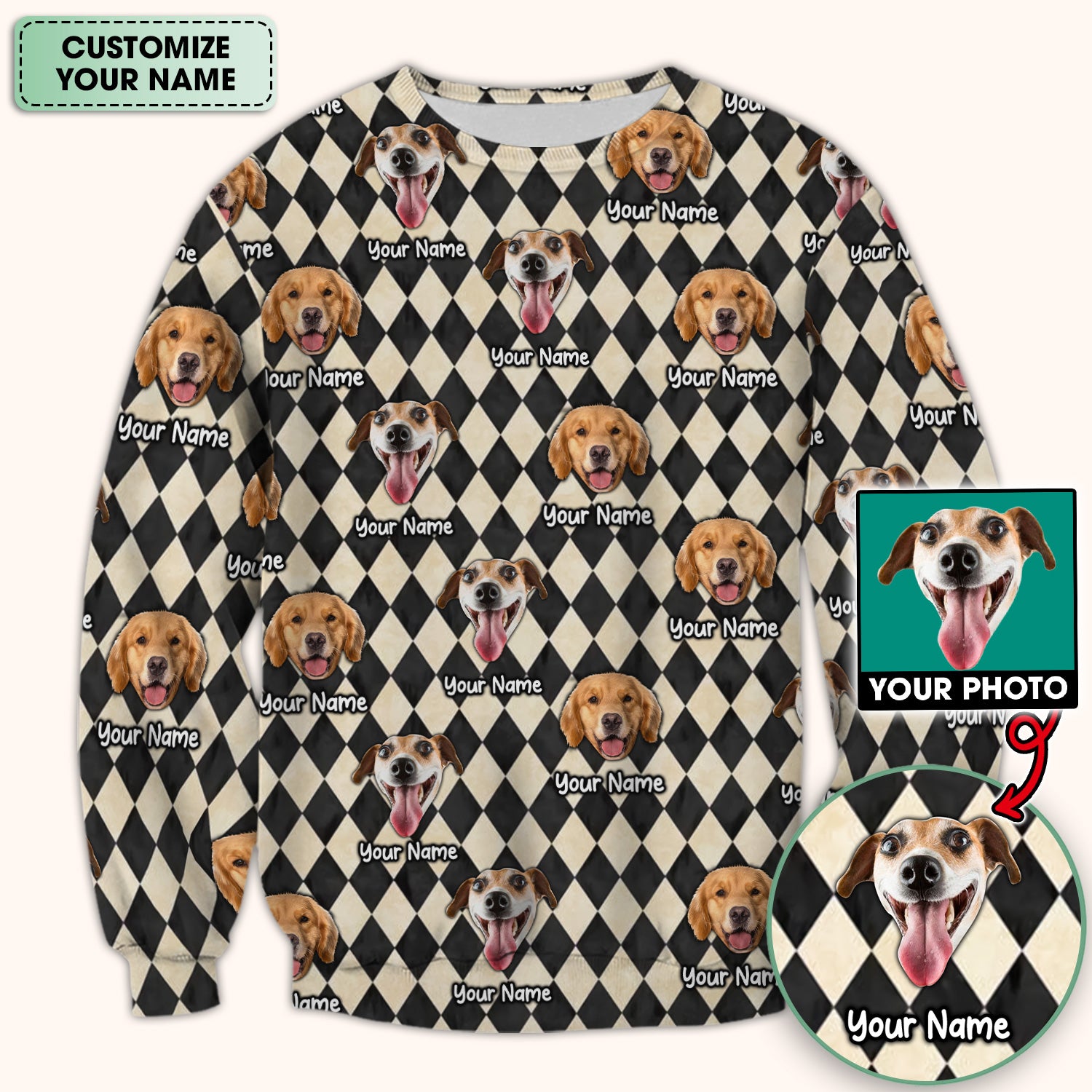 Personalized Pet Portrait Argyle Scrub Top, Comfortable Scrubs for Nurses