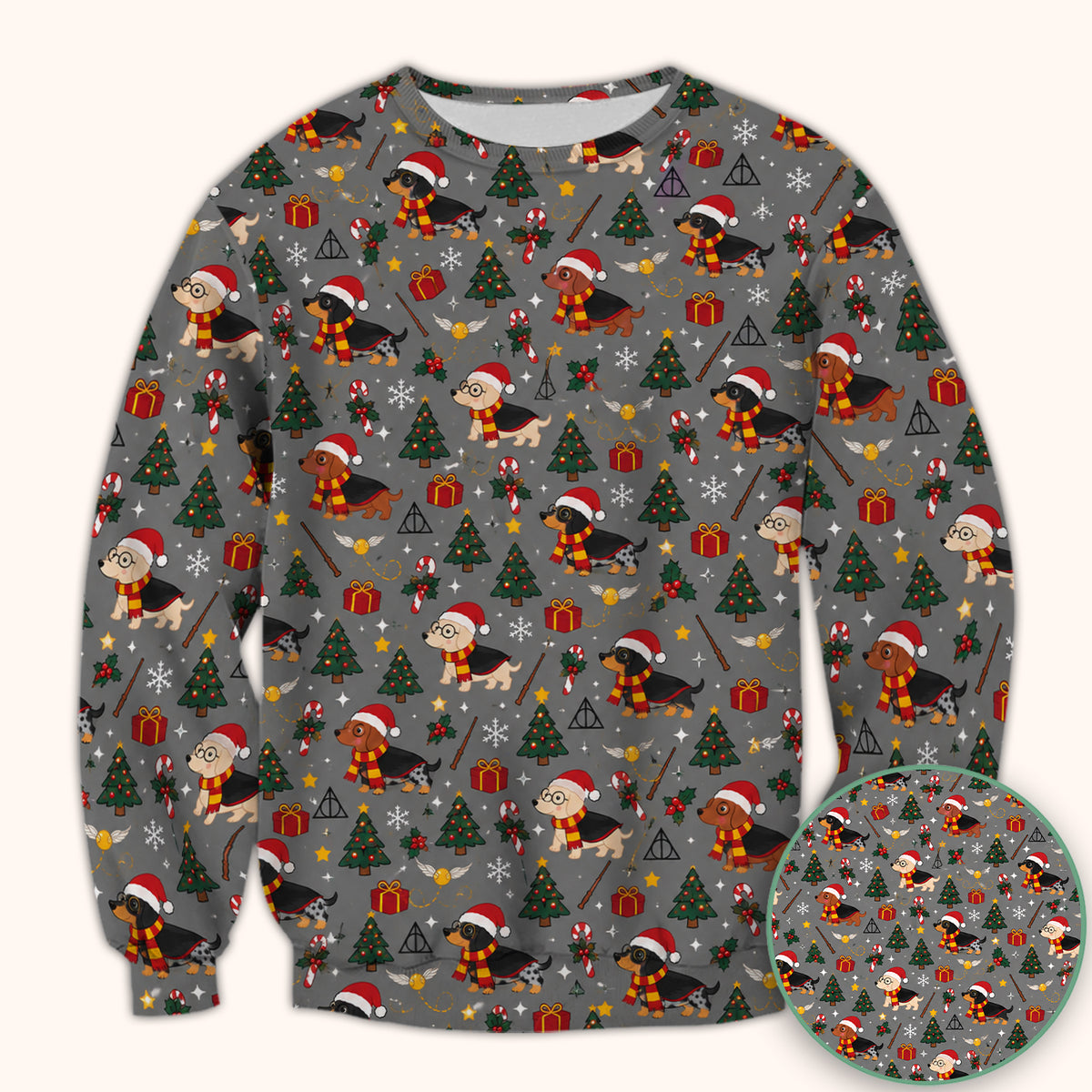 Christmas Wizard Dachshunds Pattern Scrub Top, Comfortable Scrubs for Nurses