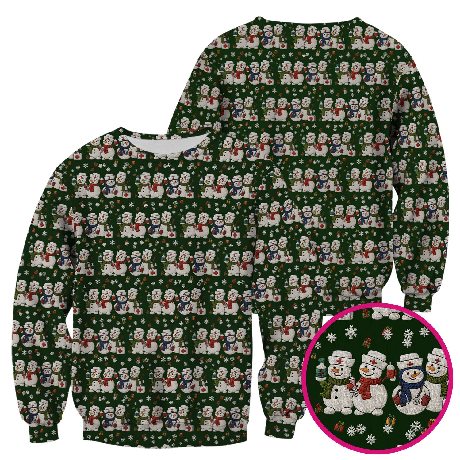 Cute Christmas Snowman Nurse Pattern Scrub Top, Breathable Fabrics Nursing Uniform