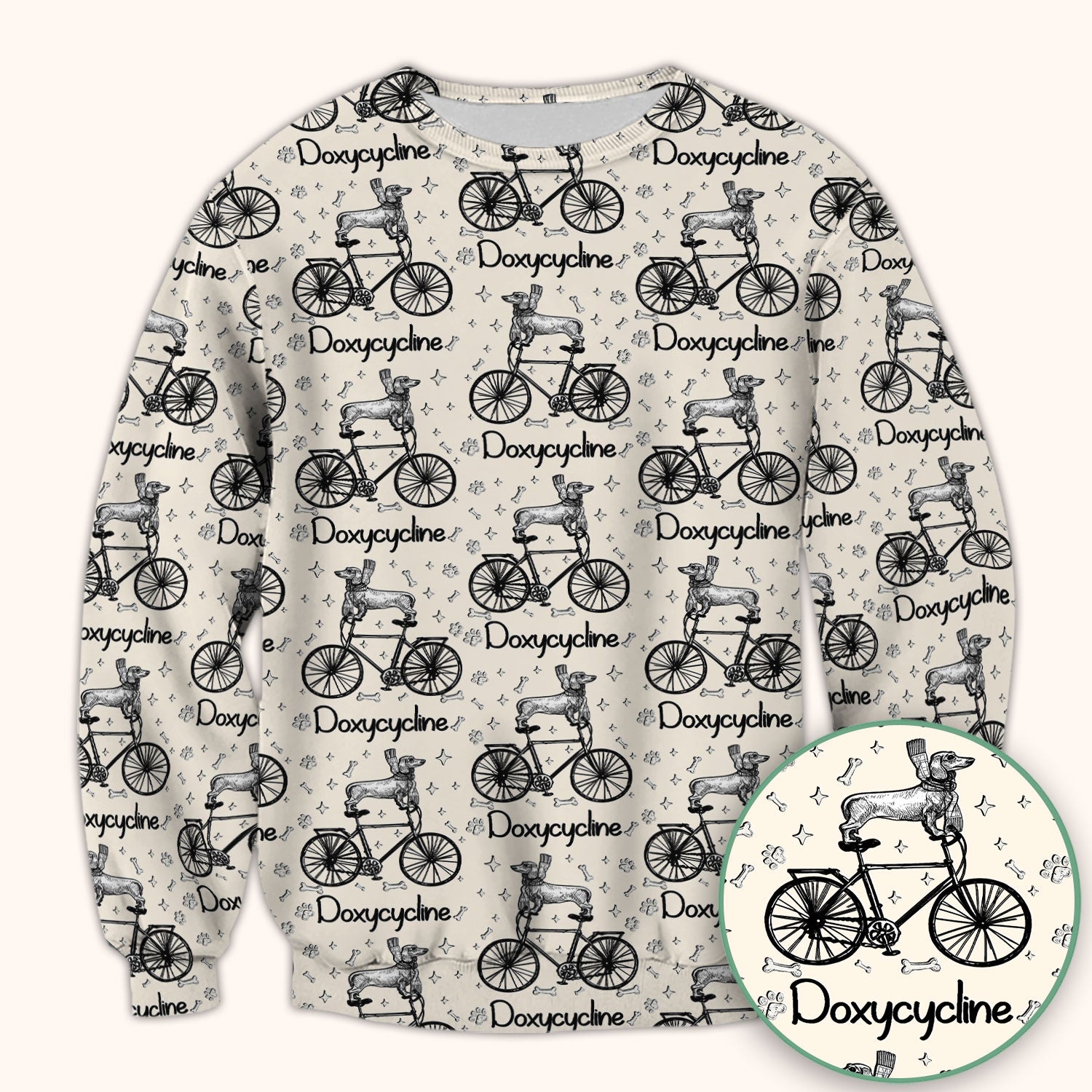 Funny Doxycycline Dog Bicycle Print Scrub Top, Comfortable Scrubs for Nurses