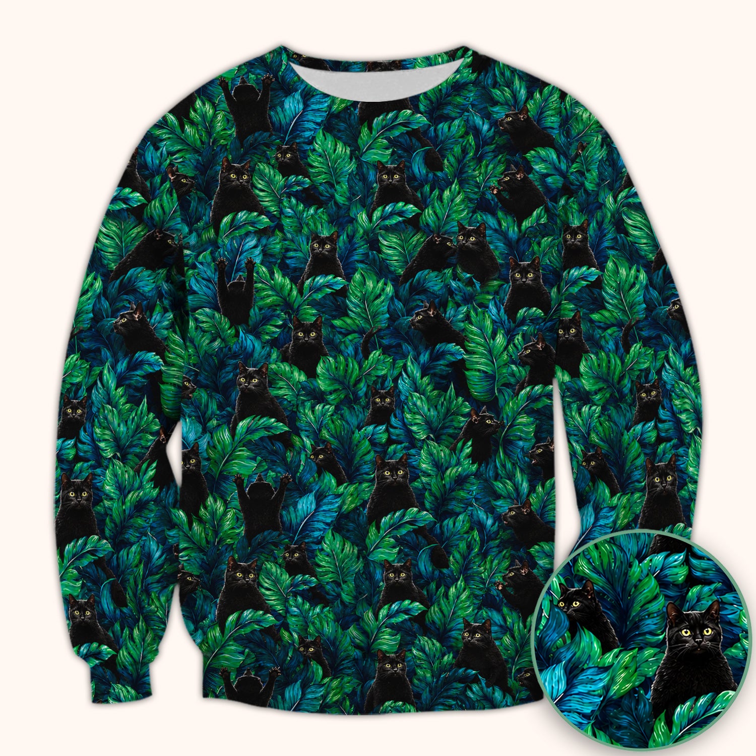 Black Cat Tropical Jungle Leaves Pattern Scrub Top, Comfortable Scrubs for Nurses