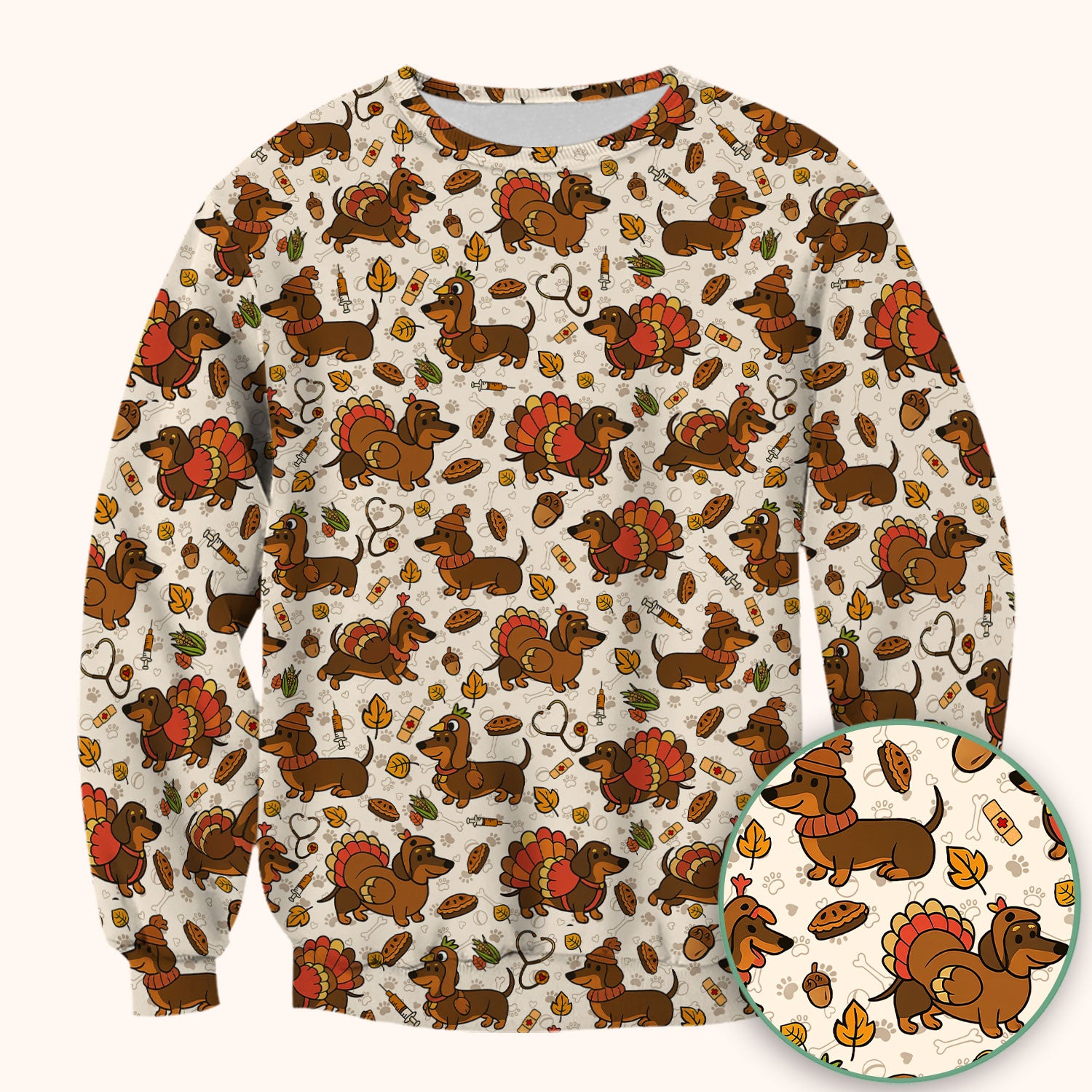 Thanksgiving Wiener Dog Scrub Top - Funny Dachshund TurkeChicken Nurse Shirt for Women - Cute Holiday Medical Uniform