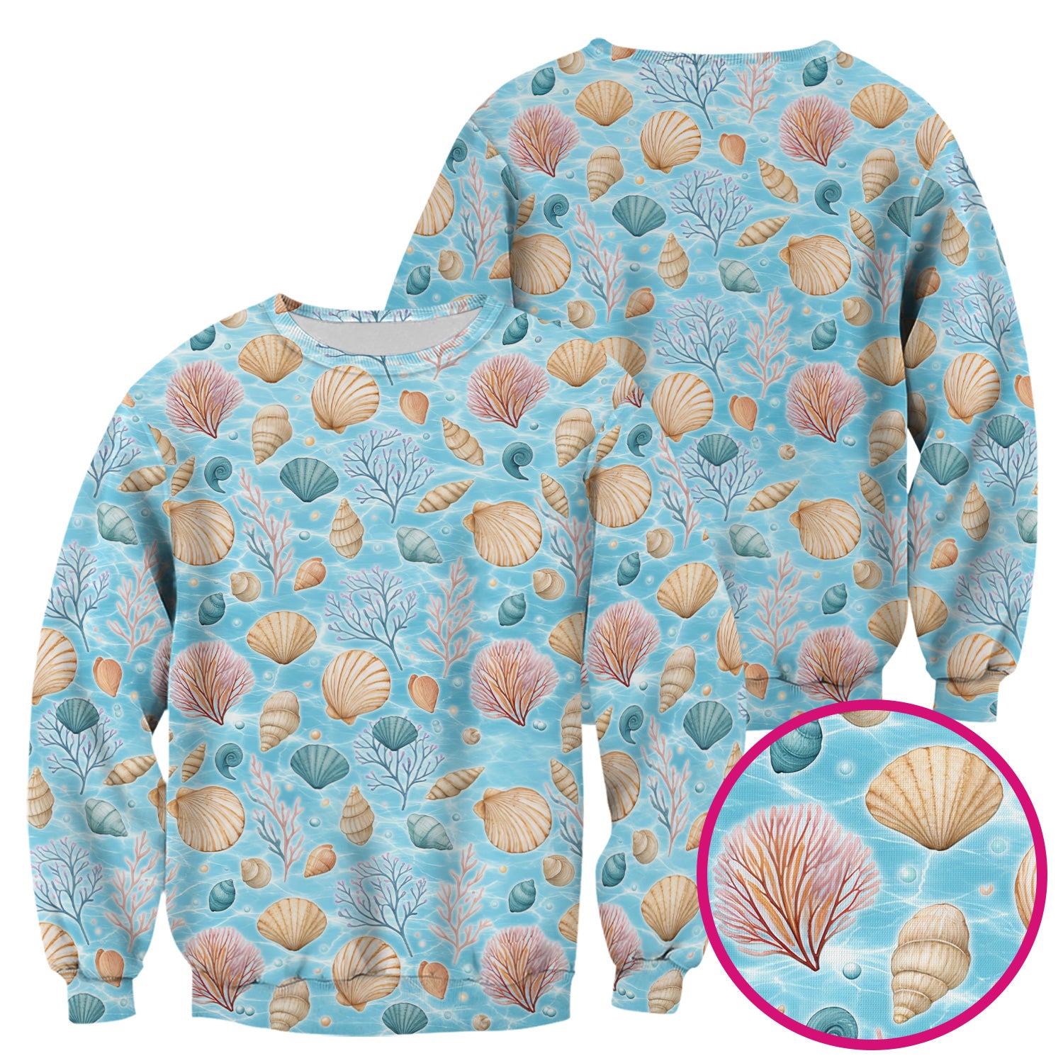Cute Nurse Coastal Seashell And Coral Reef Scrub Top, Breathable Fabrics Nursing Uniform
