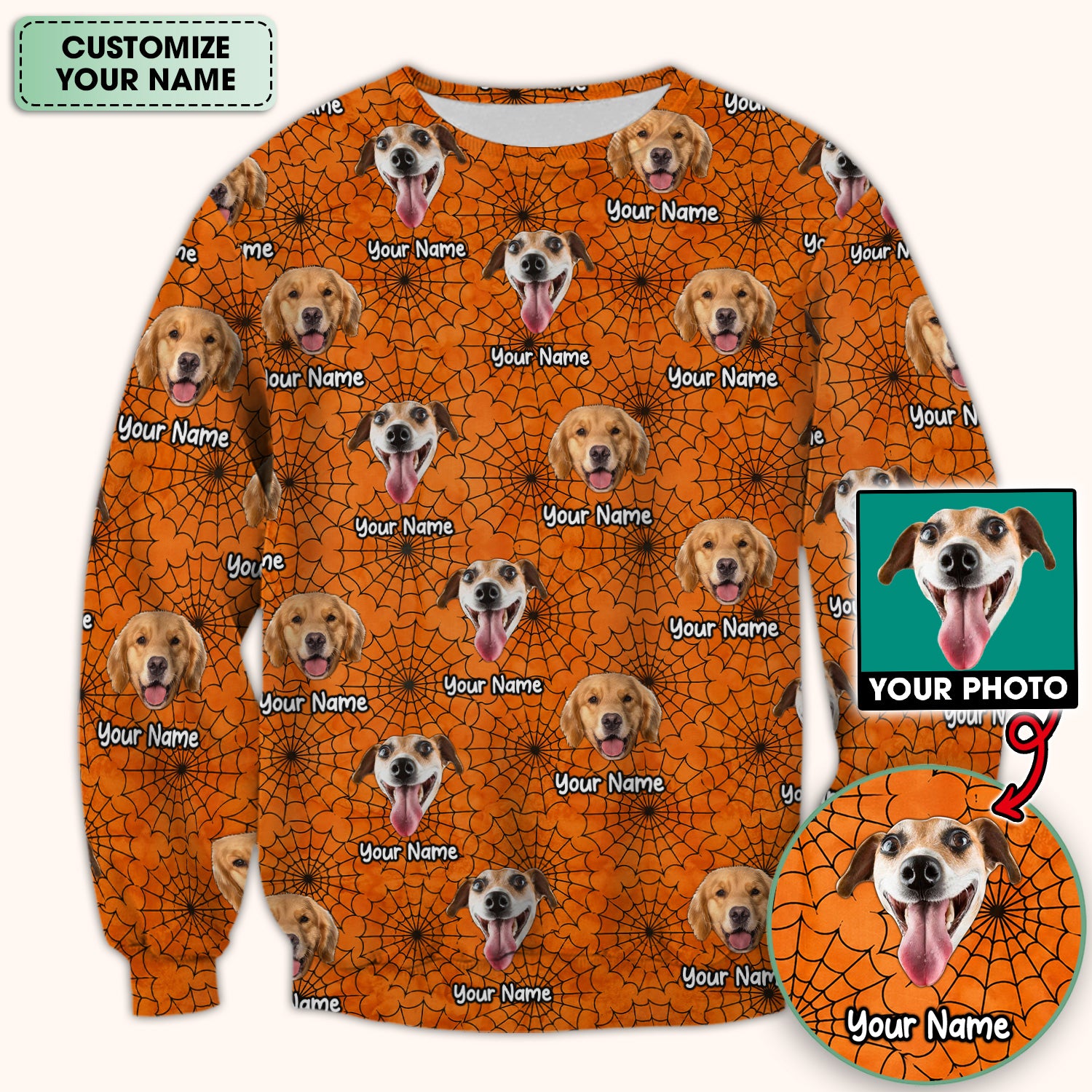 Personalized Halloween Dog Photo Spiderweb Scrub Top, Comfortable Scrubs for Nurses
