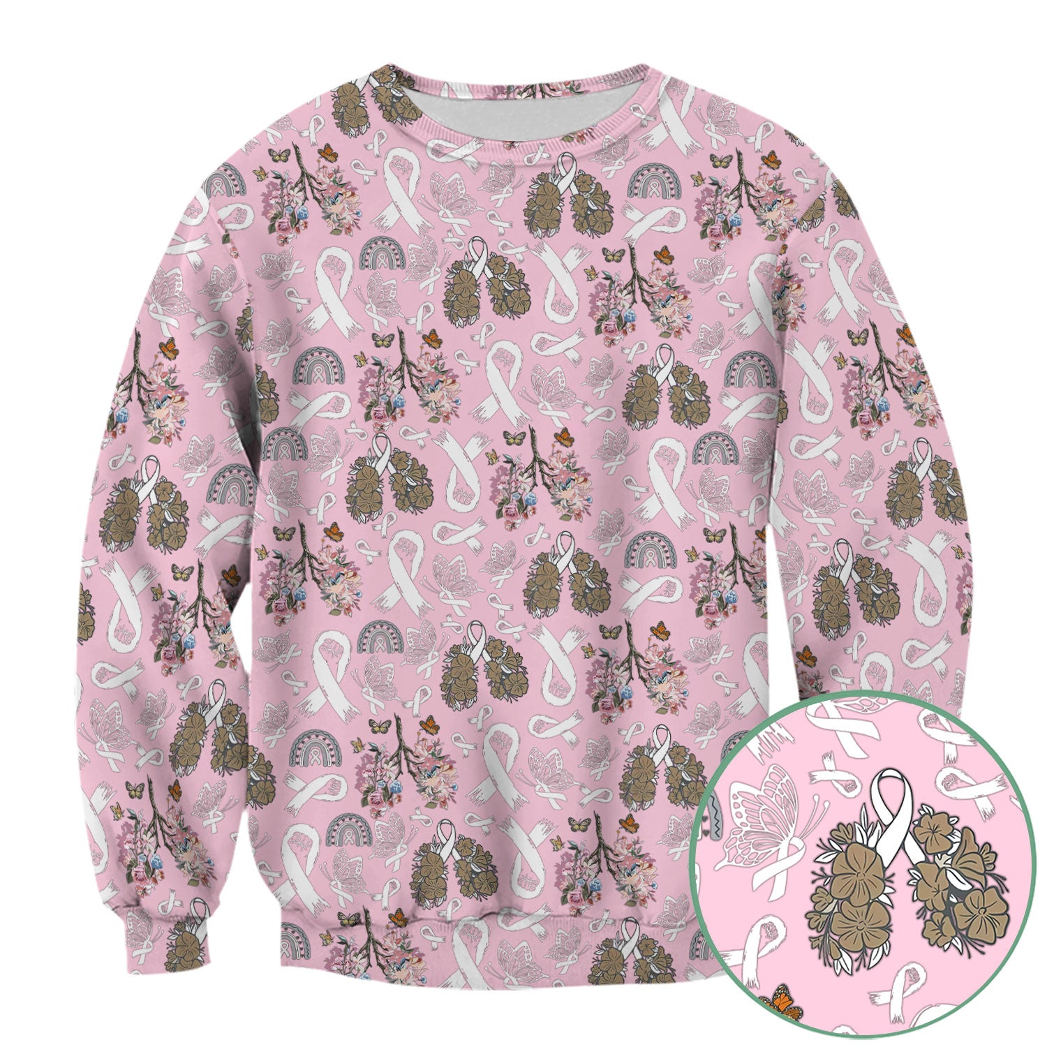 Lung Cancer Awareness Nurse Scrub Top - White Ribbon Butterfly Floral Medical Uniform - Comfortable V-Neck Nursing Shirt Gift