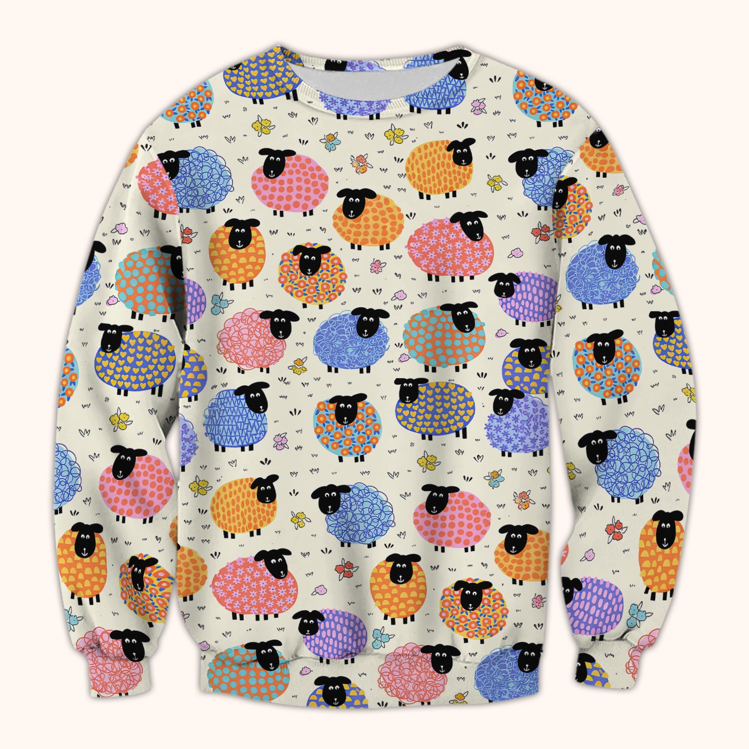 Funny Colorful Sheep Pattern Scrub Top, Comfortable Scrubs for Nurses