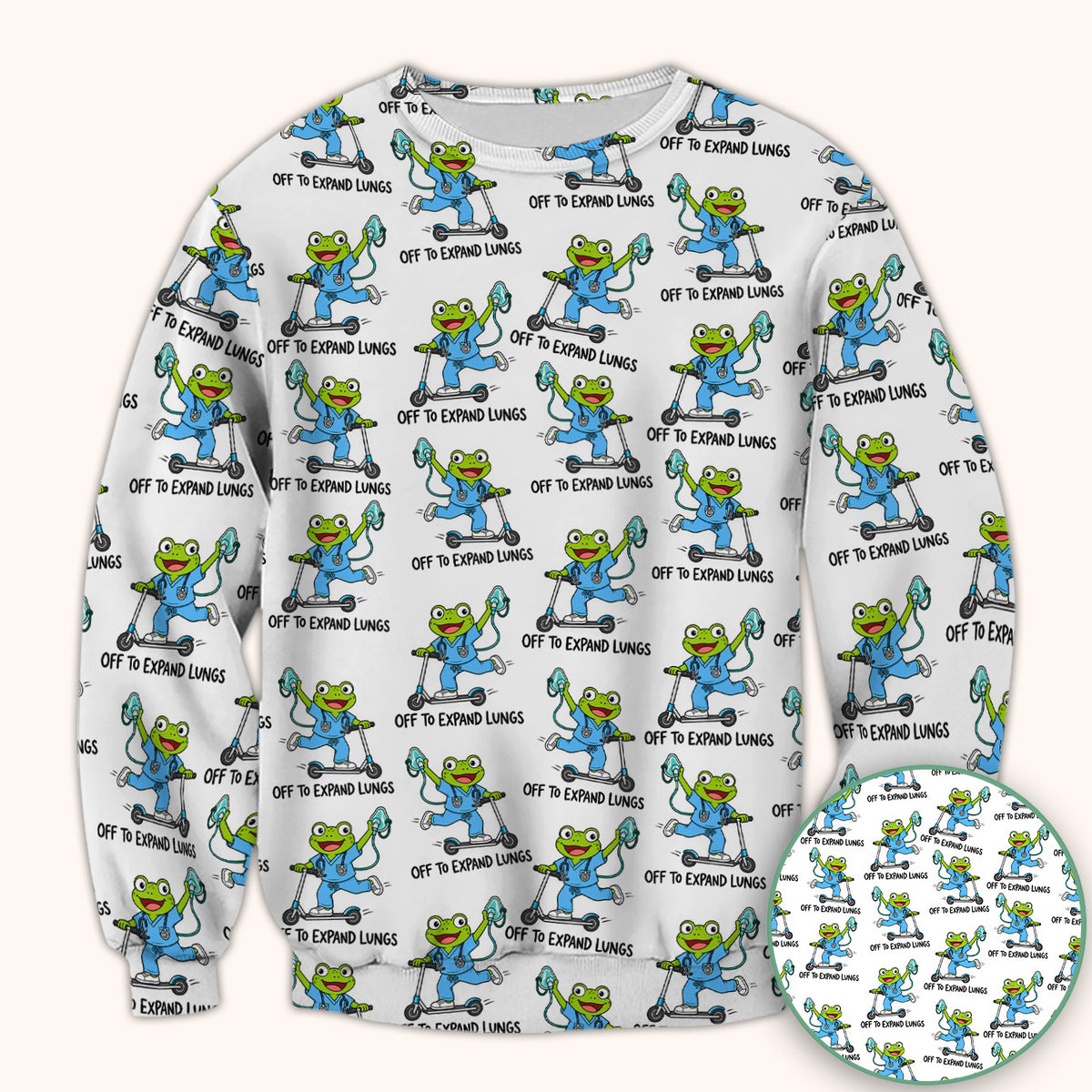 Off To Expand Lungs Frog Pattern Scrub Top, Comfortable Scrubs for Nurses