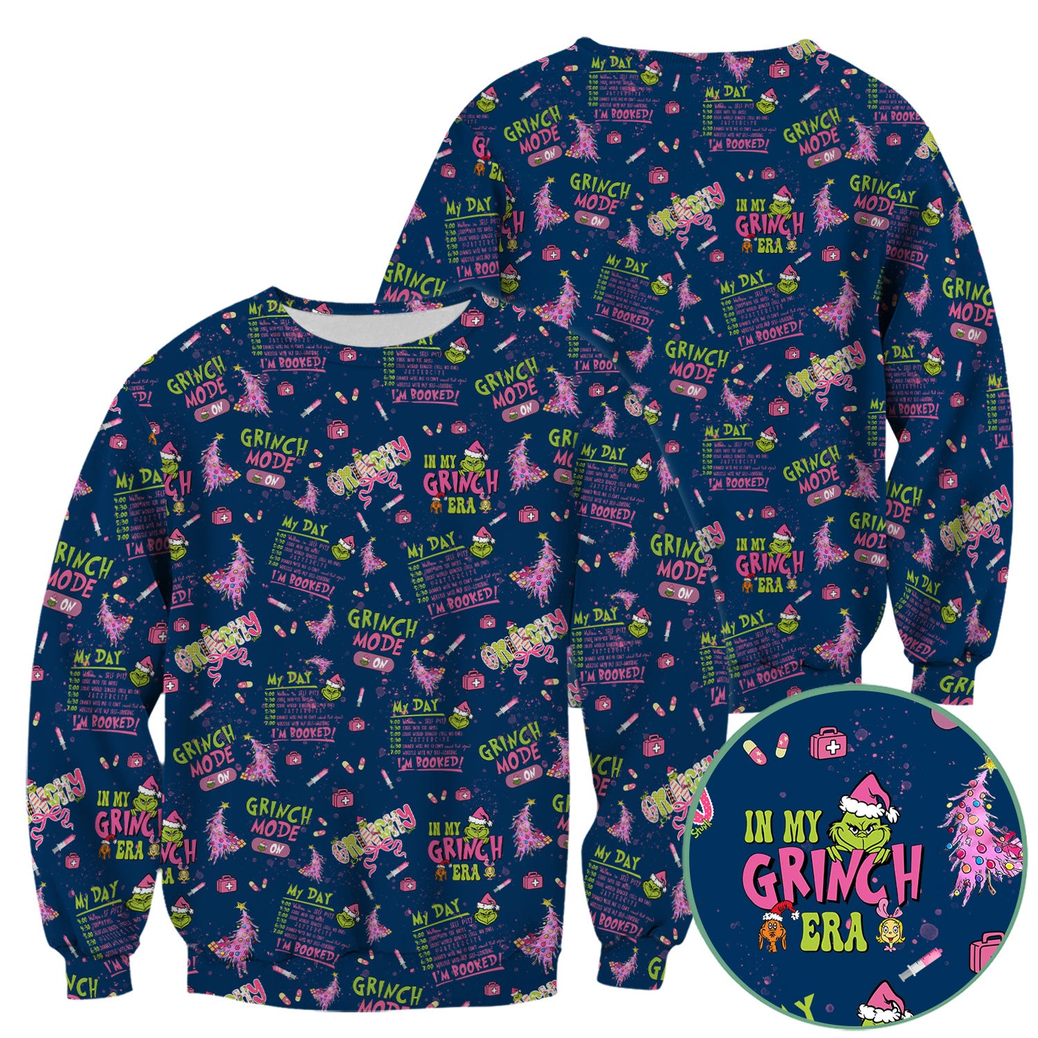 Funny Christmas Scrub Top for Women - Grinch Mode On Holiday Nurse Uniform Shirt - Pink Grinchmas Gift for RN CNA LPN