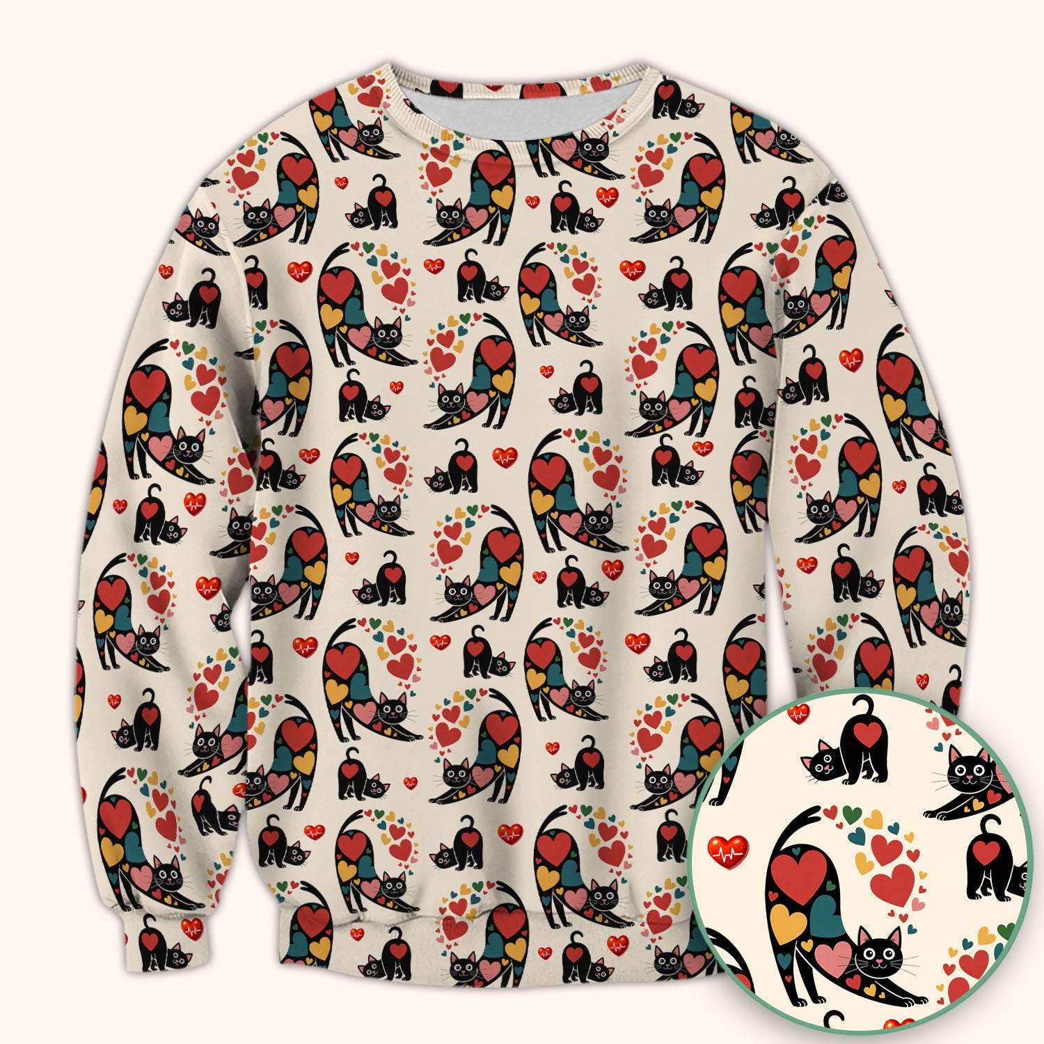 Playful Cat Valentine Heart Print Nurse Scrub Top, Comfortable Scrubs for Nurses