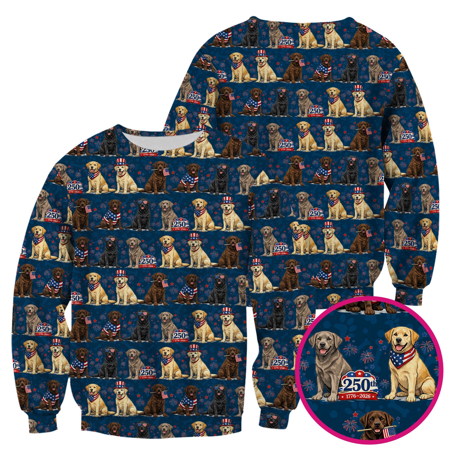 4th of July Labrador Dog Patriotic Print Scrub Top, USA Flag Nursing Uniform for Women