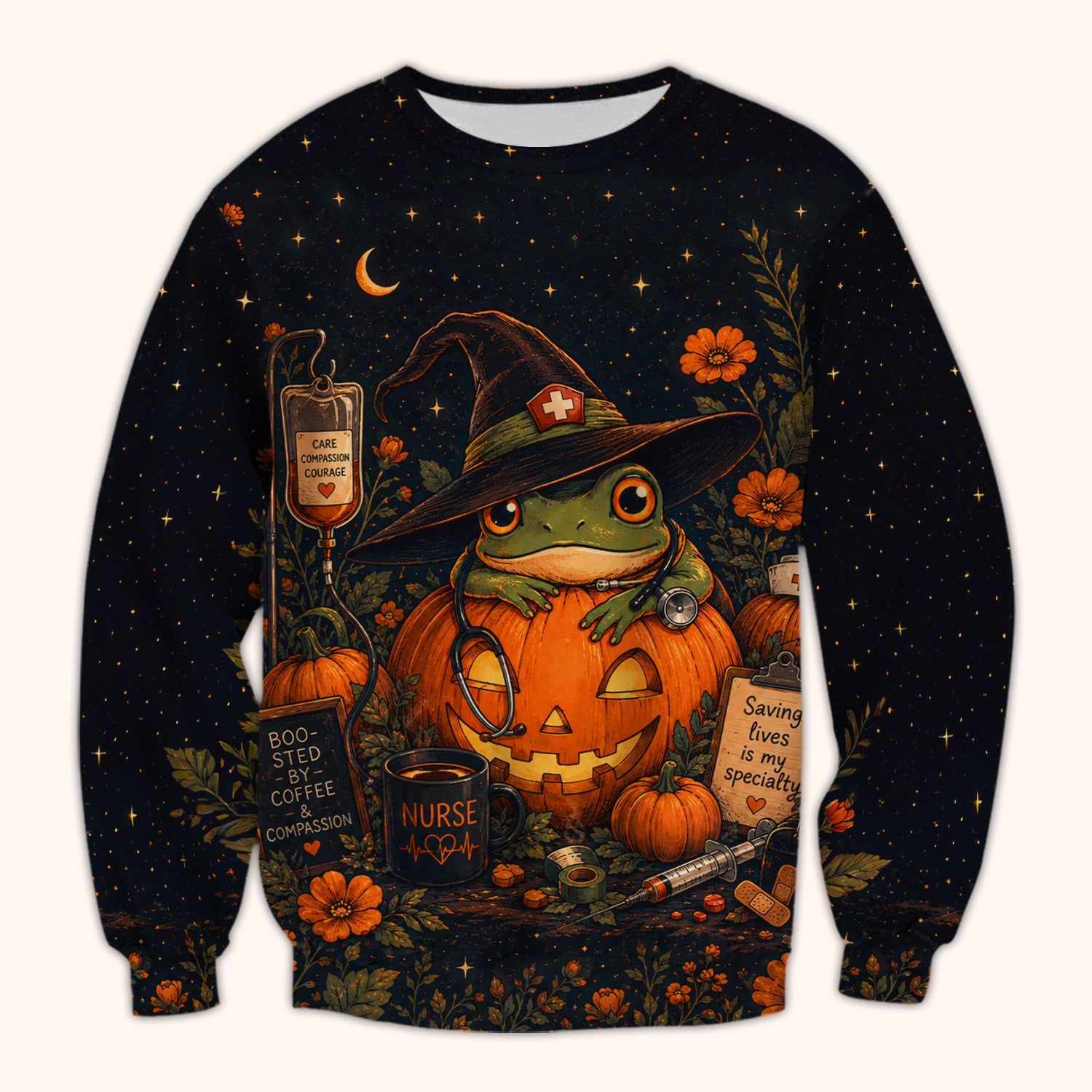 Halloween Witch Frog Pumpkin Scrub Top, Comfortable Scrubs for Nurses