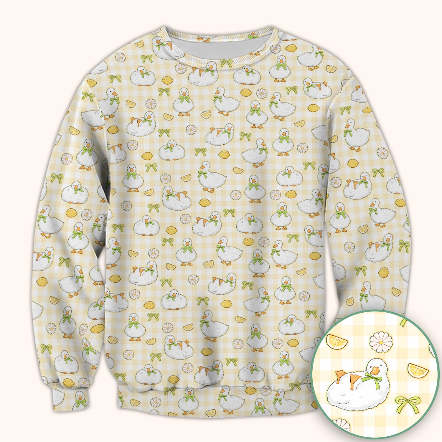 Adorable Ducks Lemon Daisy Pattern Scrubs Top, Comfortable Scrubs for Nurses