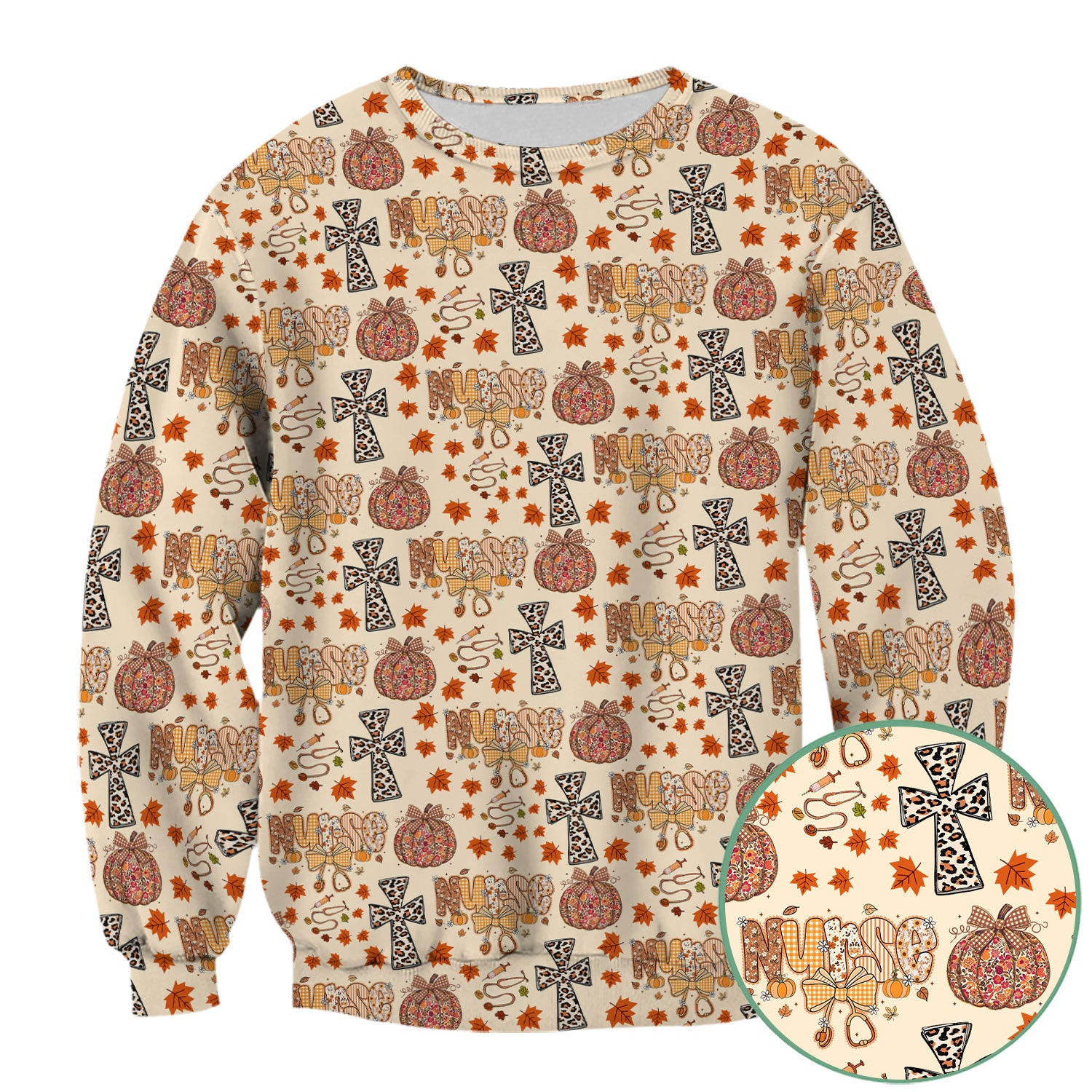 I Will Praise Him In Every Season - Boho Pumpkin Leopard Cross Fall Scrub Top for Nurse - Thanksgiving Med Uniform for Women