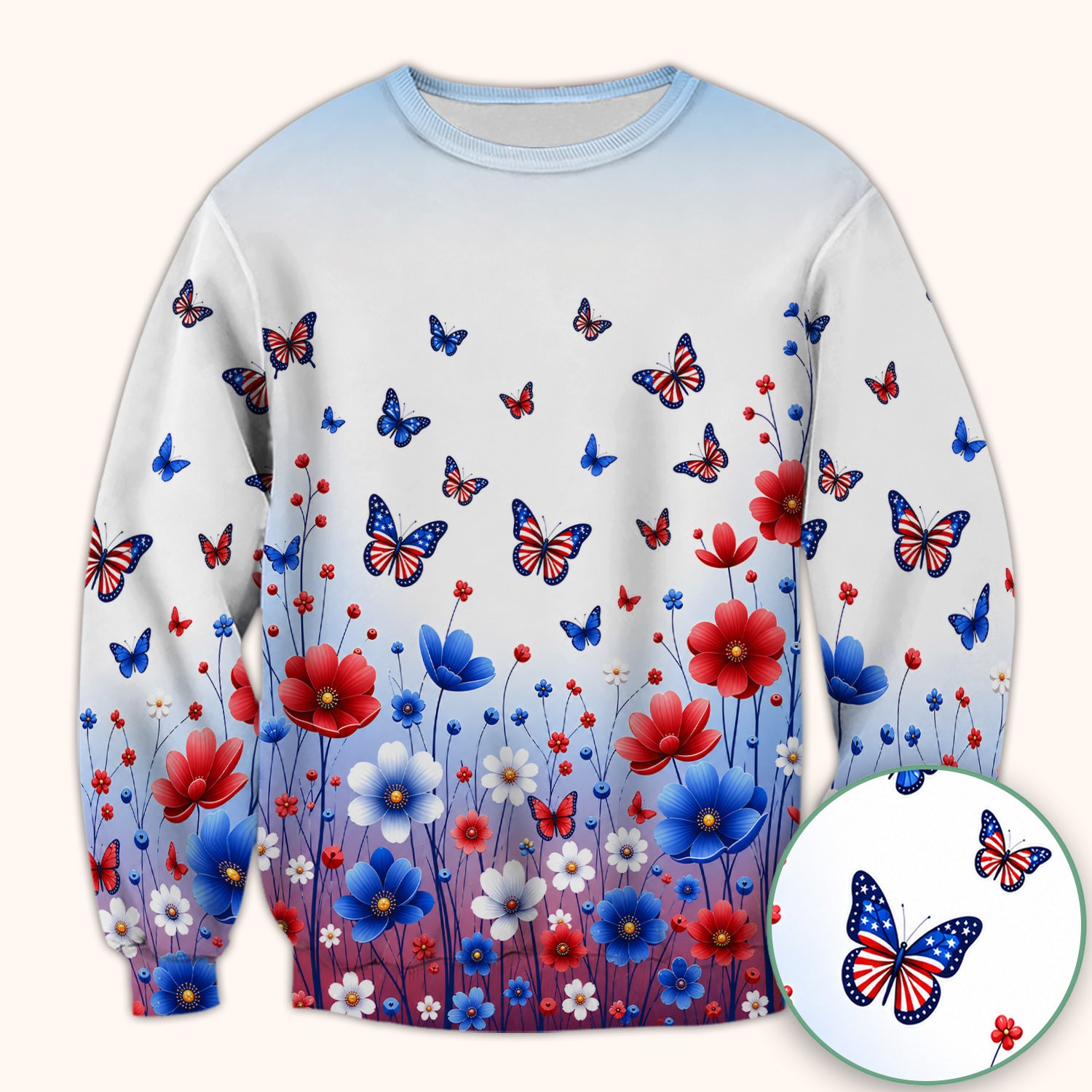 Patriotic Butterfly Wildflower Garden Pattern Scrub Top, Comfortable Scrubs for Nurses