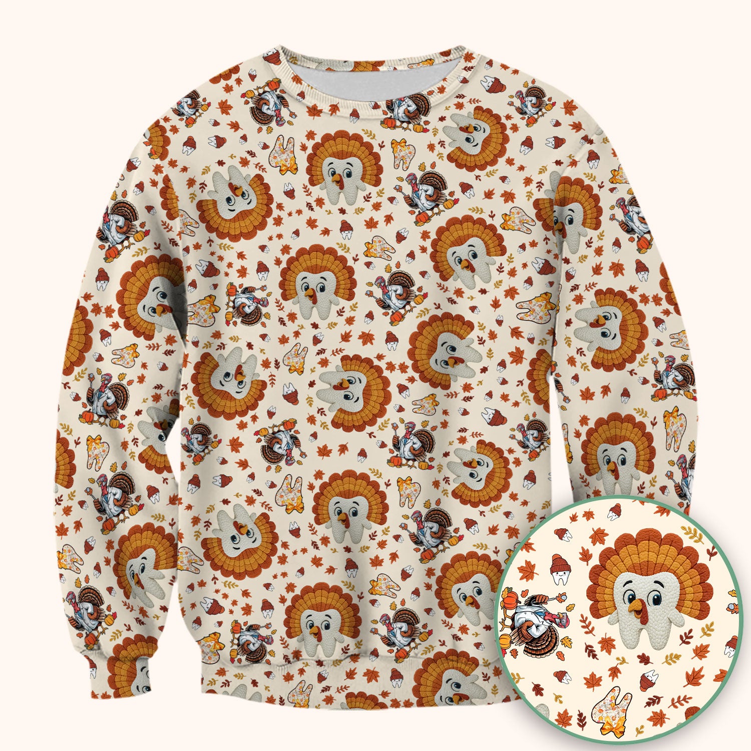 Funny Thanksgiving Tooth Scrub Top - Cute Turkey Dental Nurse Shirt - Fall Medical Uniform for Hygienists & Nurses