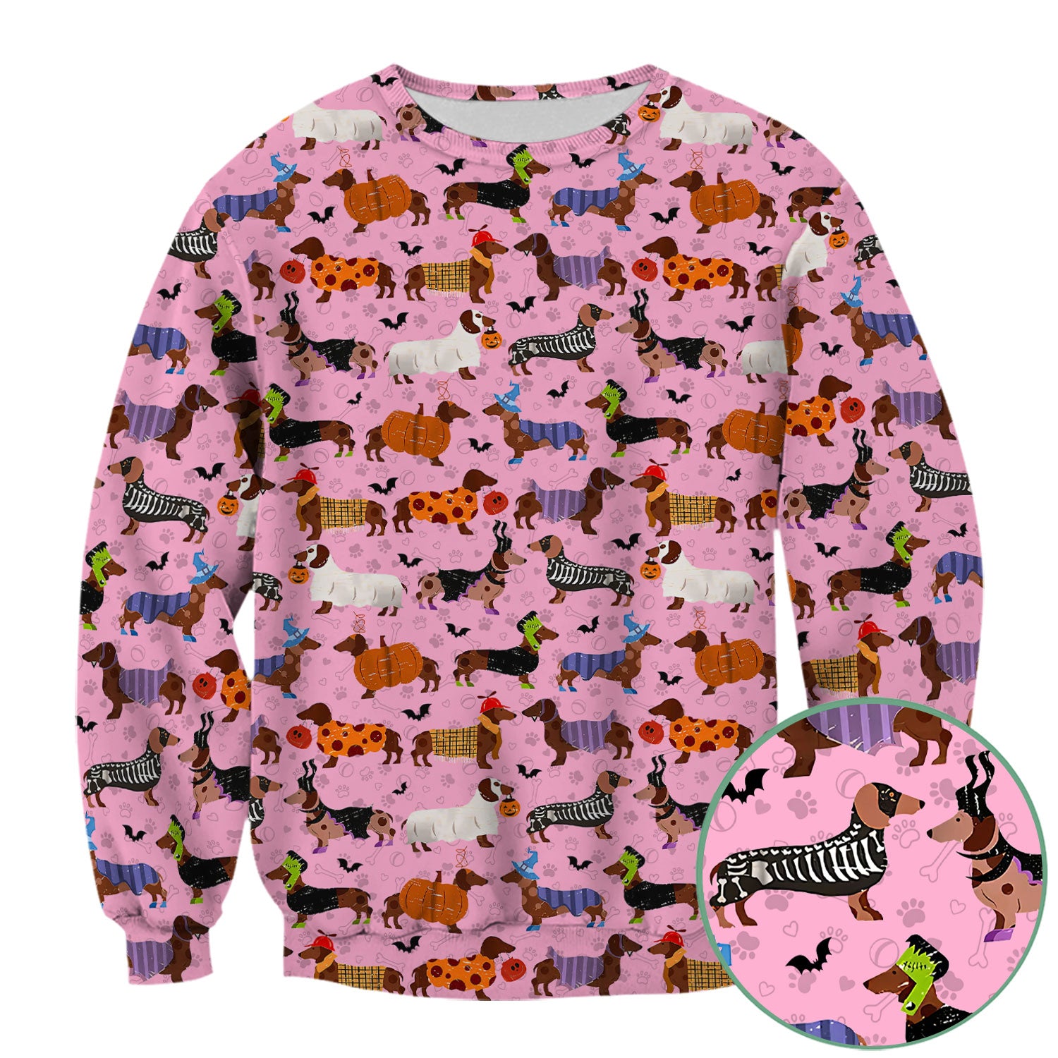 Halloween Dachshund Scrub Top for Women - Funny Pumpkin Skeleton Nursing Uniform RN LPN CNA Gift - Cute Sausage Dog Print Medical Shirt