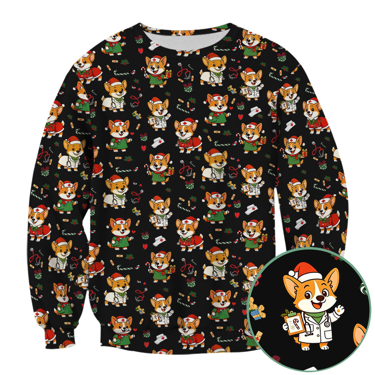 Cute Christmas Corgi Scrub Top - Cute Holiday Dog Nurse Uniform - Funny Medical Top Gift for RN CNA LPN Nursing Students