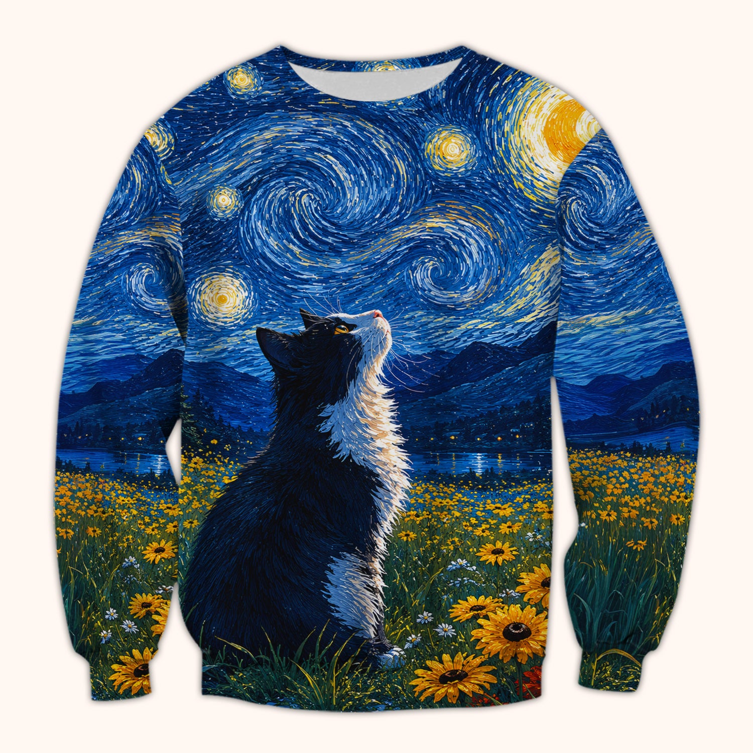 Starry Cat Night Veterinary Nurse Pattern Scrub Top for RN, CNA, Art Medical Uniform