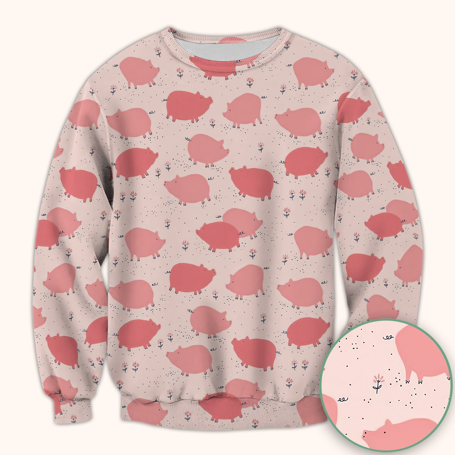 Pink Pig Farm Pattern Scrub Top, Comfortable Scrubs for Nurses