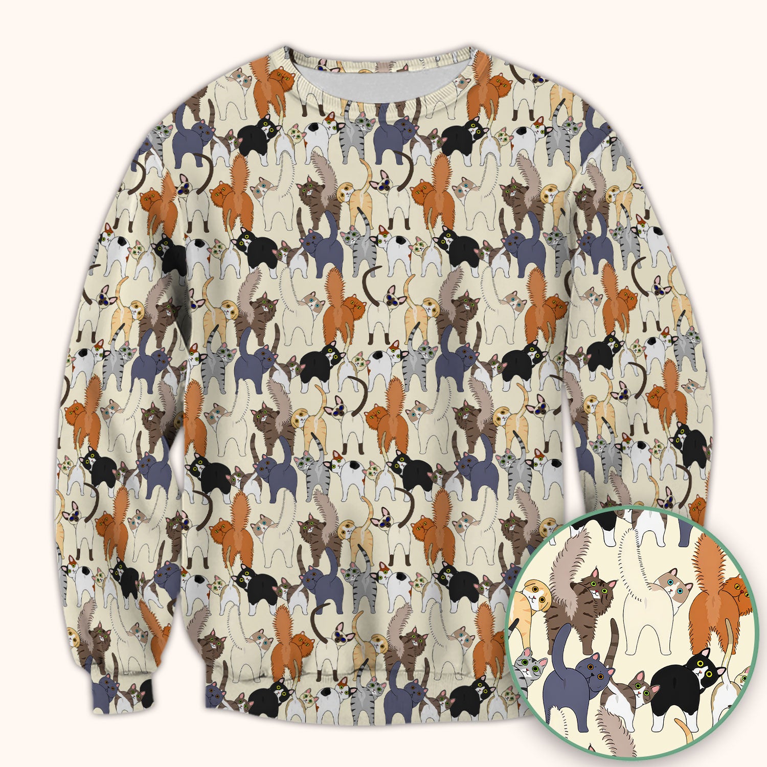Whimsical Multicolor Cat Cartoon Pattern Scrub Top, Comfortable Scrubs for Nurses