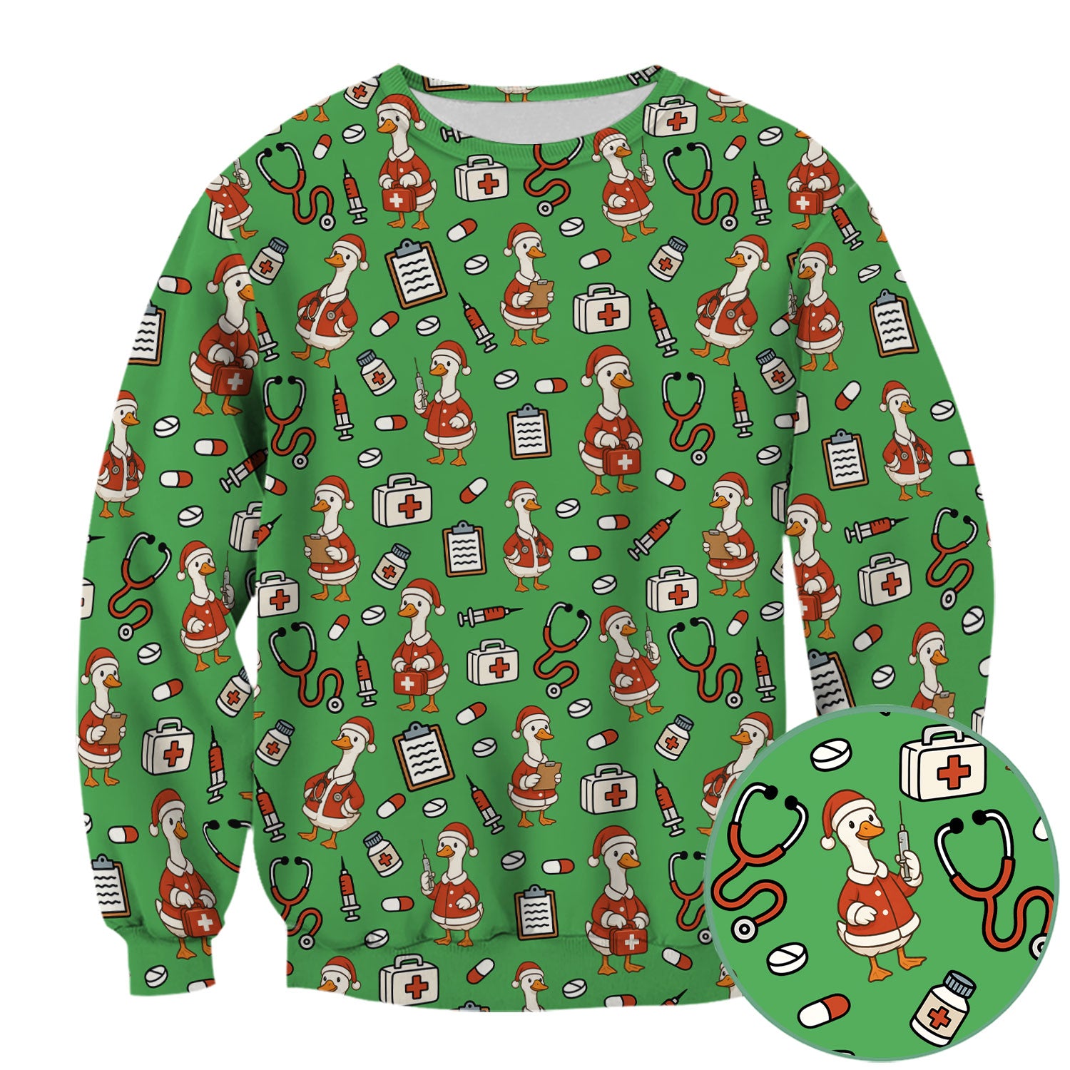 Santa Duck Nurse Scrubs - Christmas Print Medical Shirt for Women Men - Funny Holiday Scrub Top for RN CNA Doctor, Cute Xmas Gift