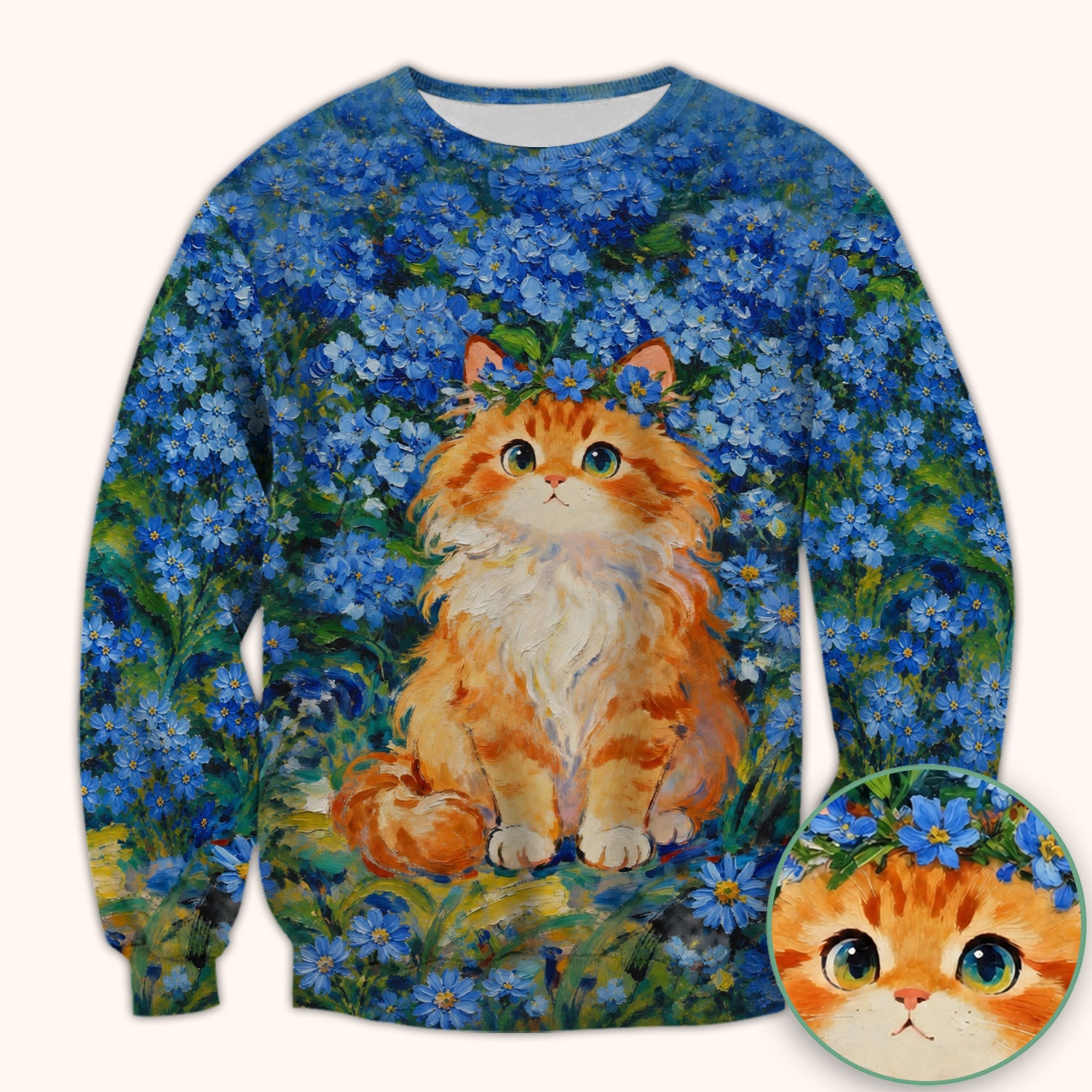 Cute Blue Floral Cat Nurse for Pediatric Nurses, RN, CNA, Pet Lover Medical Scrub Top, Comfortable Scrubs for Nurses